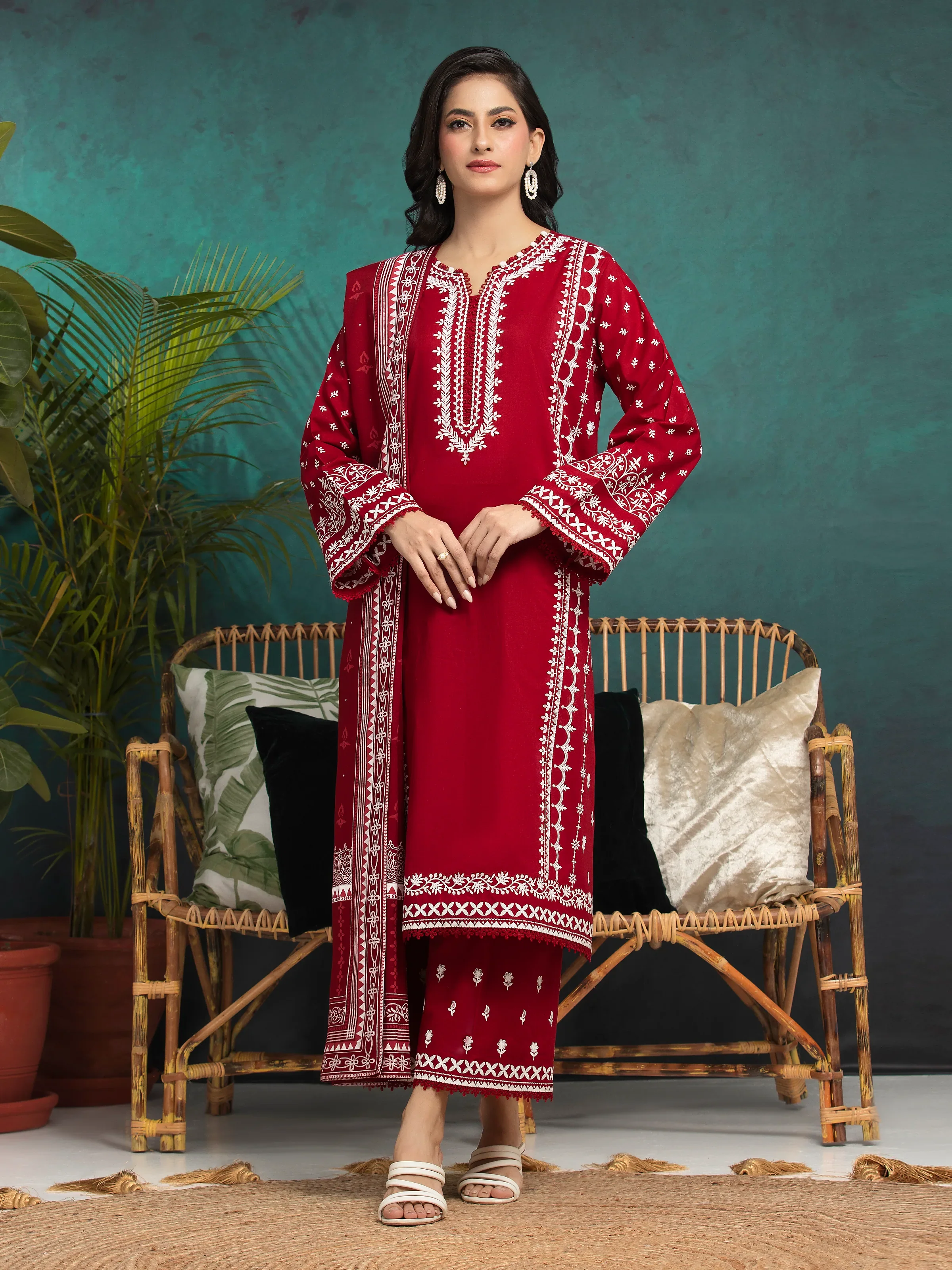 Embroidered Cambric Suit - EWU5V2-31004-3P