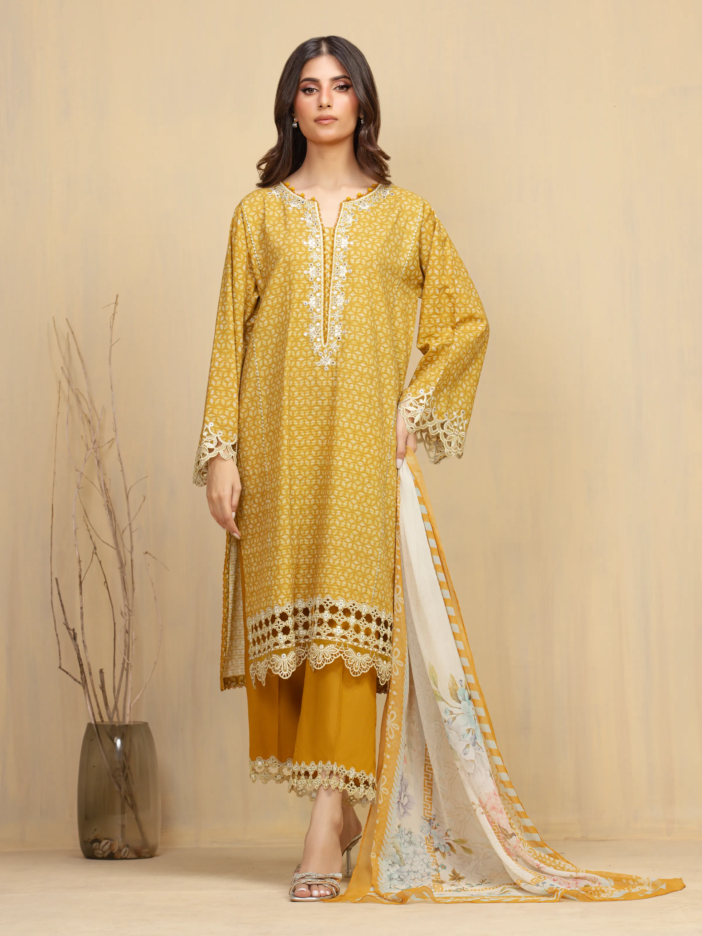 Embroidered Lawn Slub Suit - EWU5V1-31901-3P