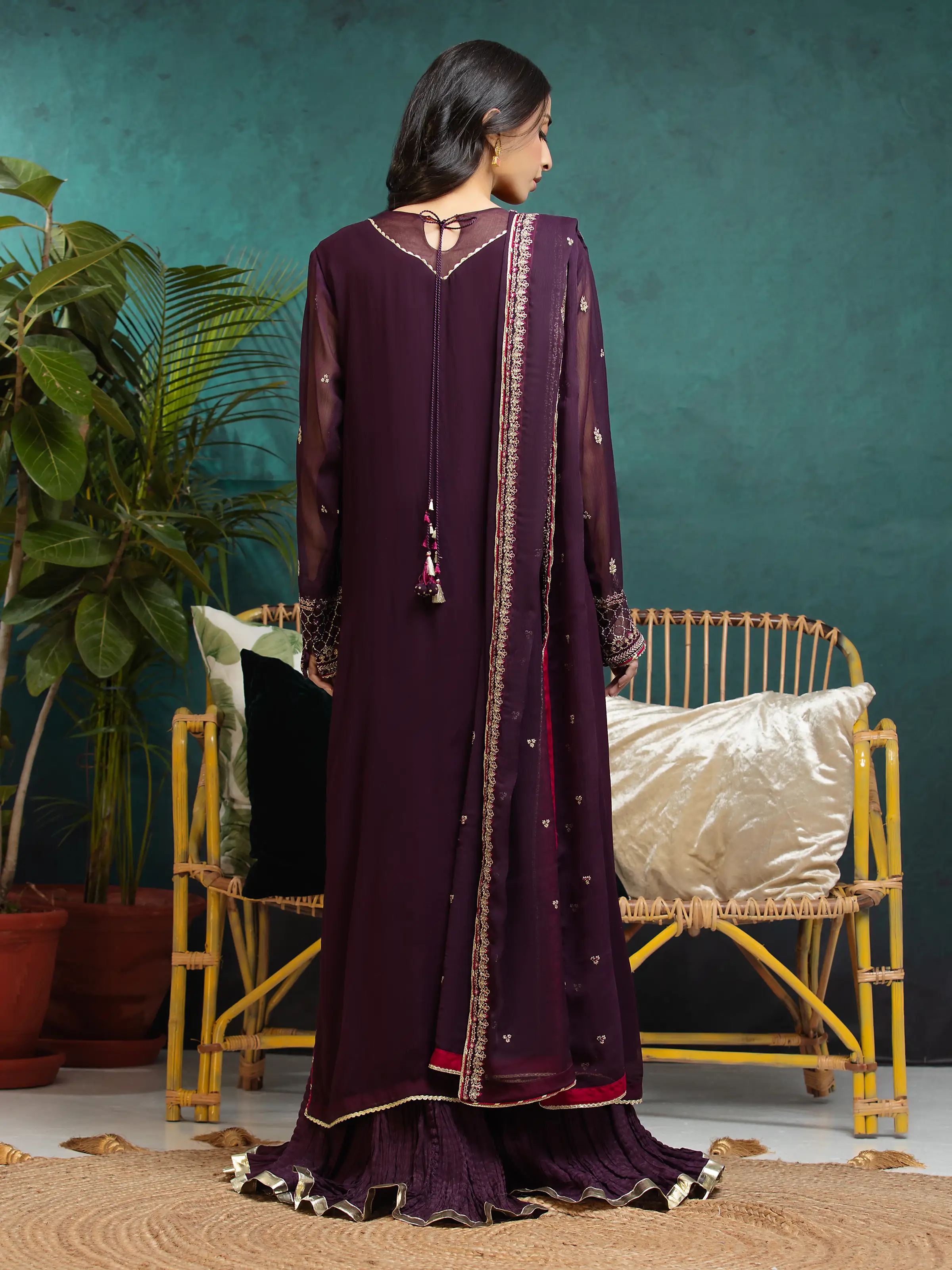 Embroidered Chiffon Suit - EWU24V5-30328-3P - Image 2