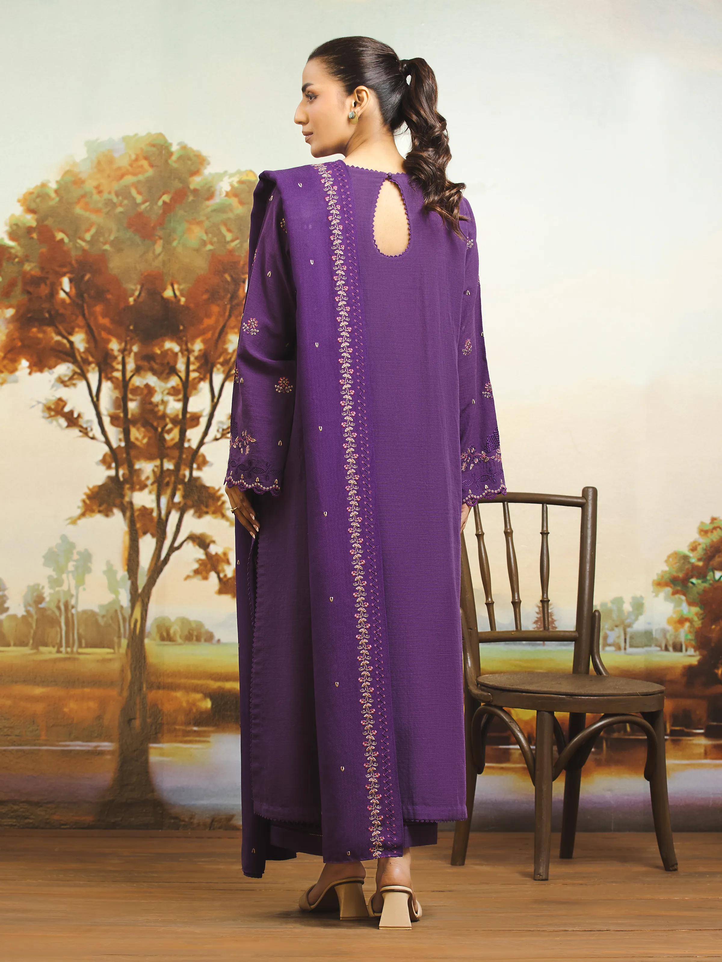 Embroidered Marina Twill Shirt Dupatta - EWU24V14-30351SD - Image 8