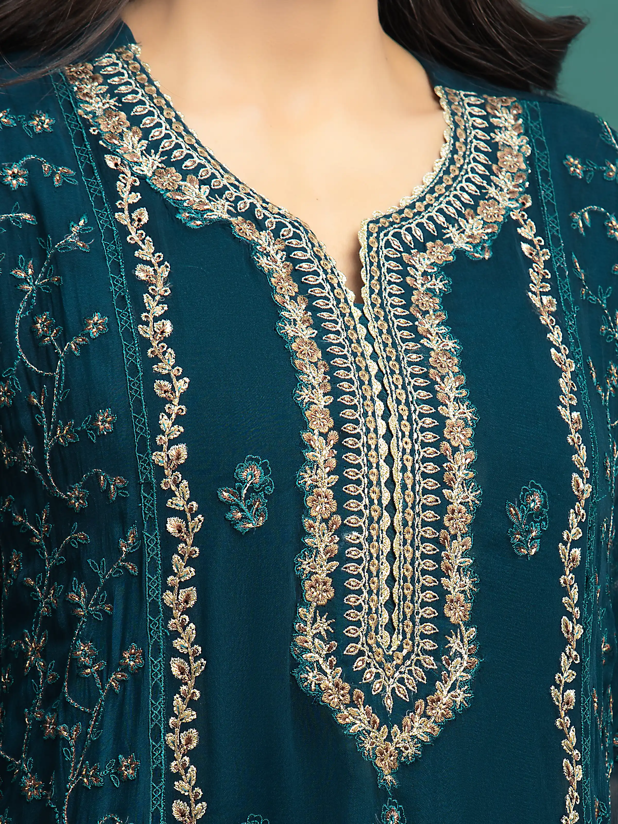 Embroidered Chiffon Suit - EWU24V5-30322-3P - Image 5