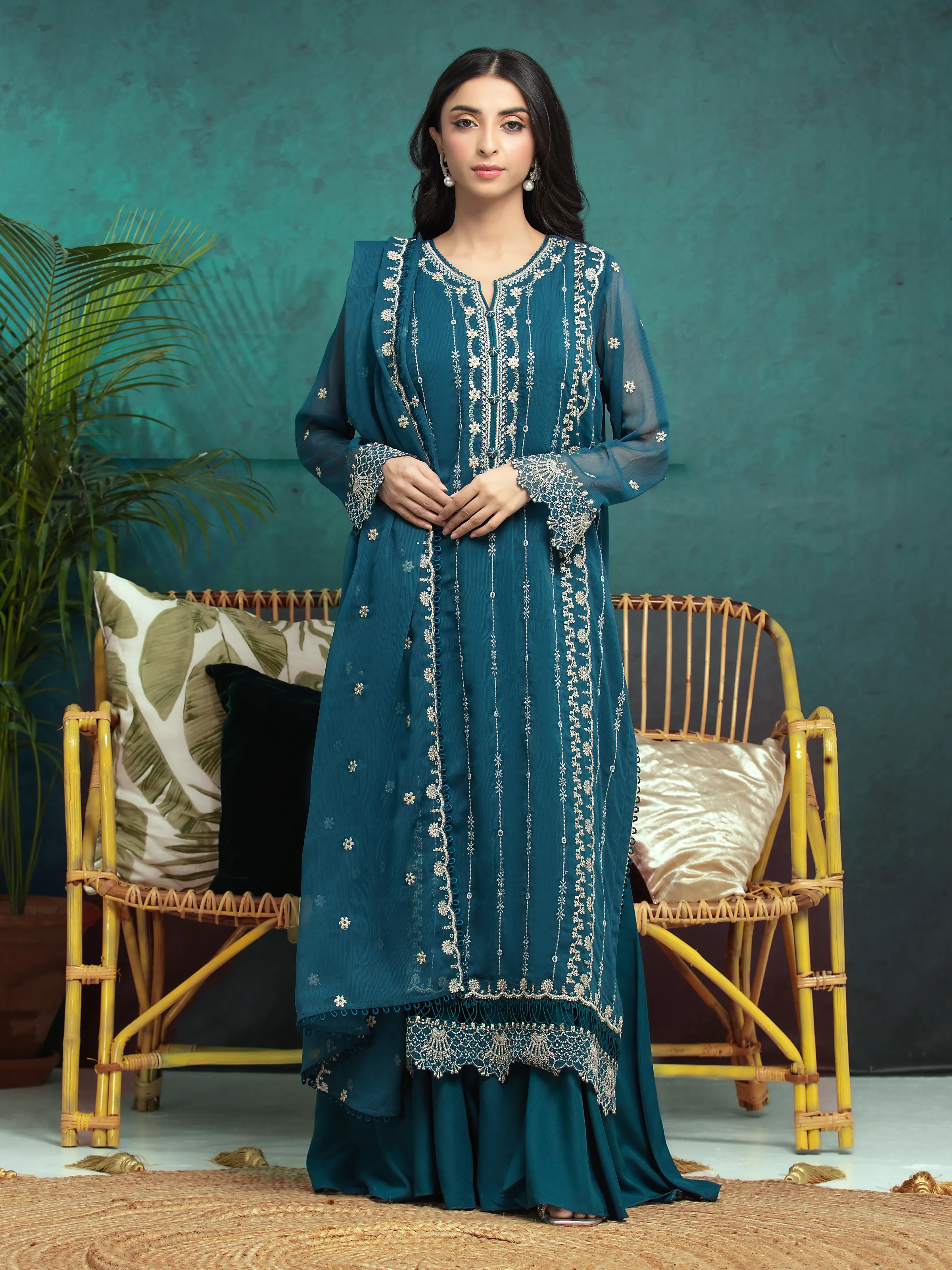 Embroidered Chiffon Suit - EWU24V5-30329-3P