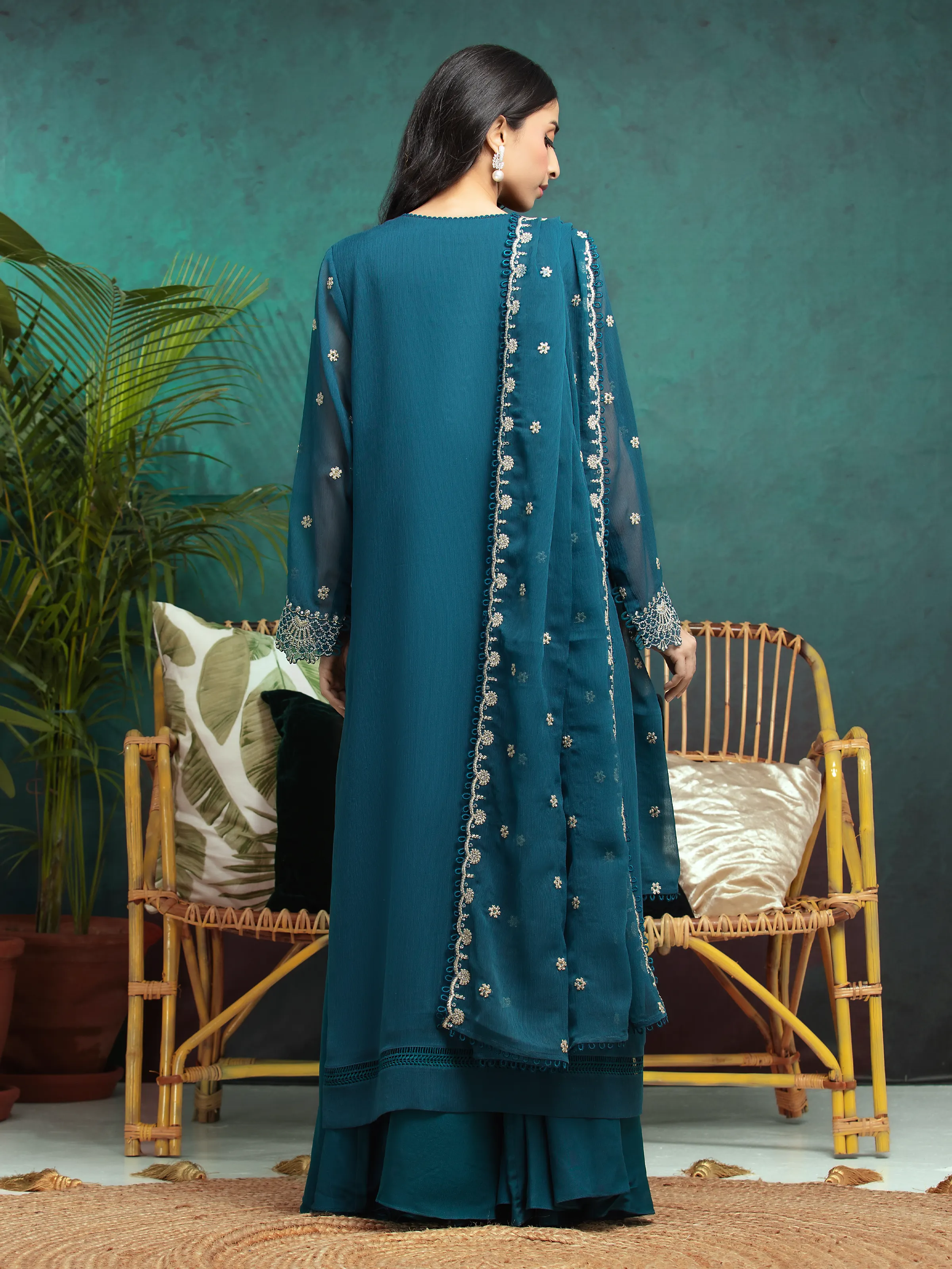 Embroidered Chiffon Suit - EWU24V5-30329-3P - Image 2