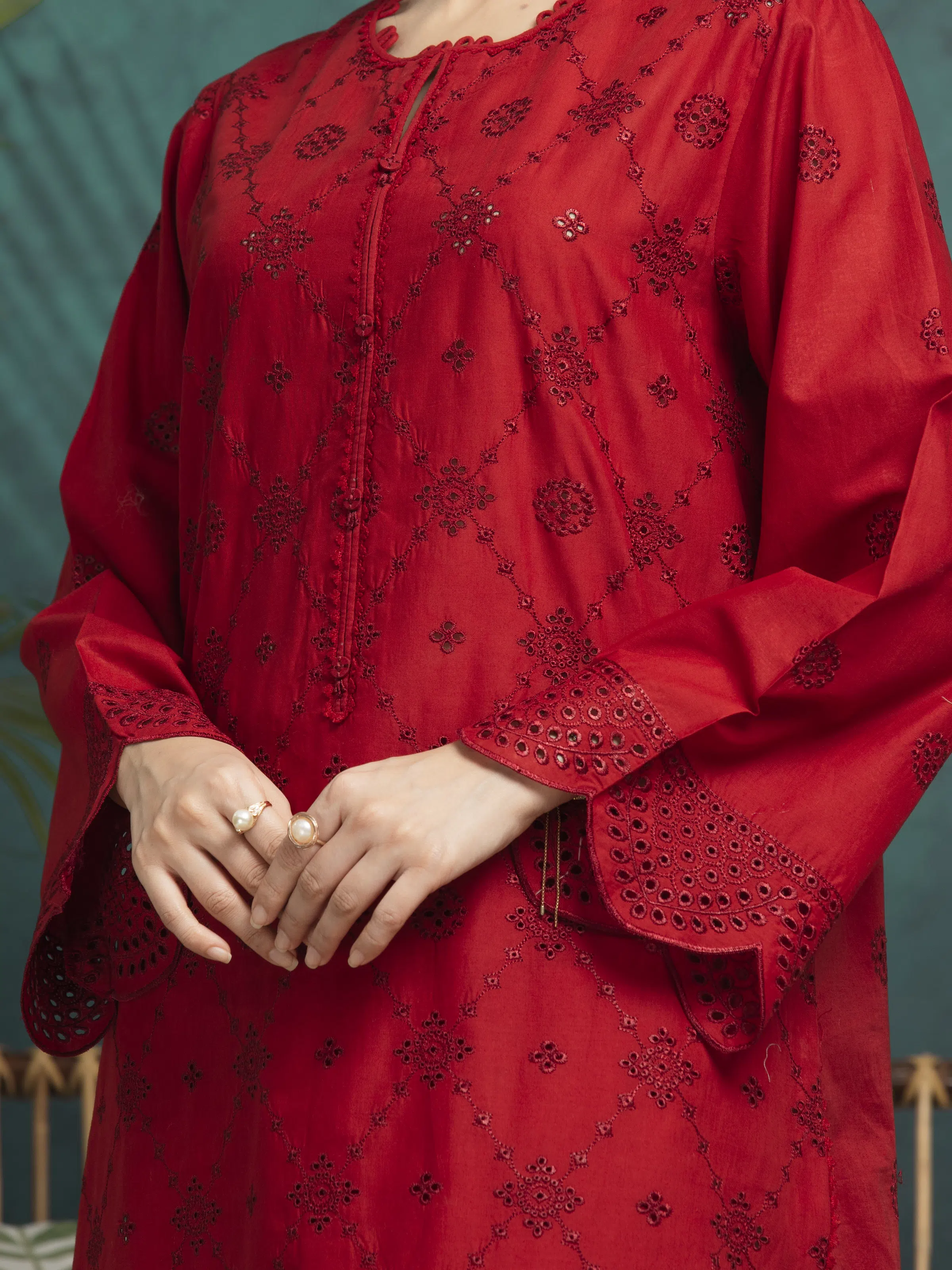 Embroidered Cambric Suit - EWU5V2-31029-3P - Image 5