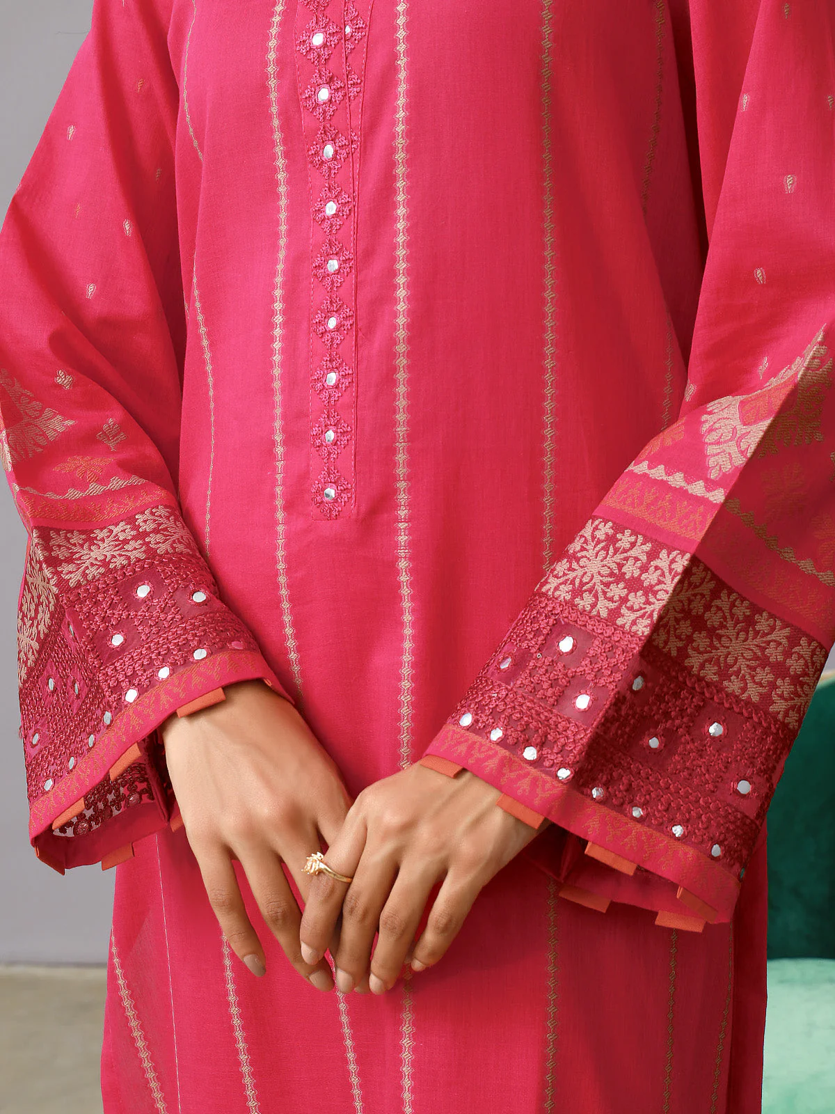 Embroidered Jacquard Shirt Trouser - EWU24V3-26752ST - Image 4