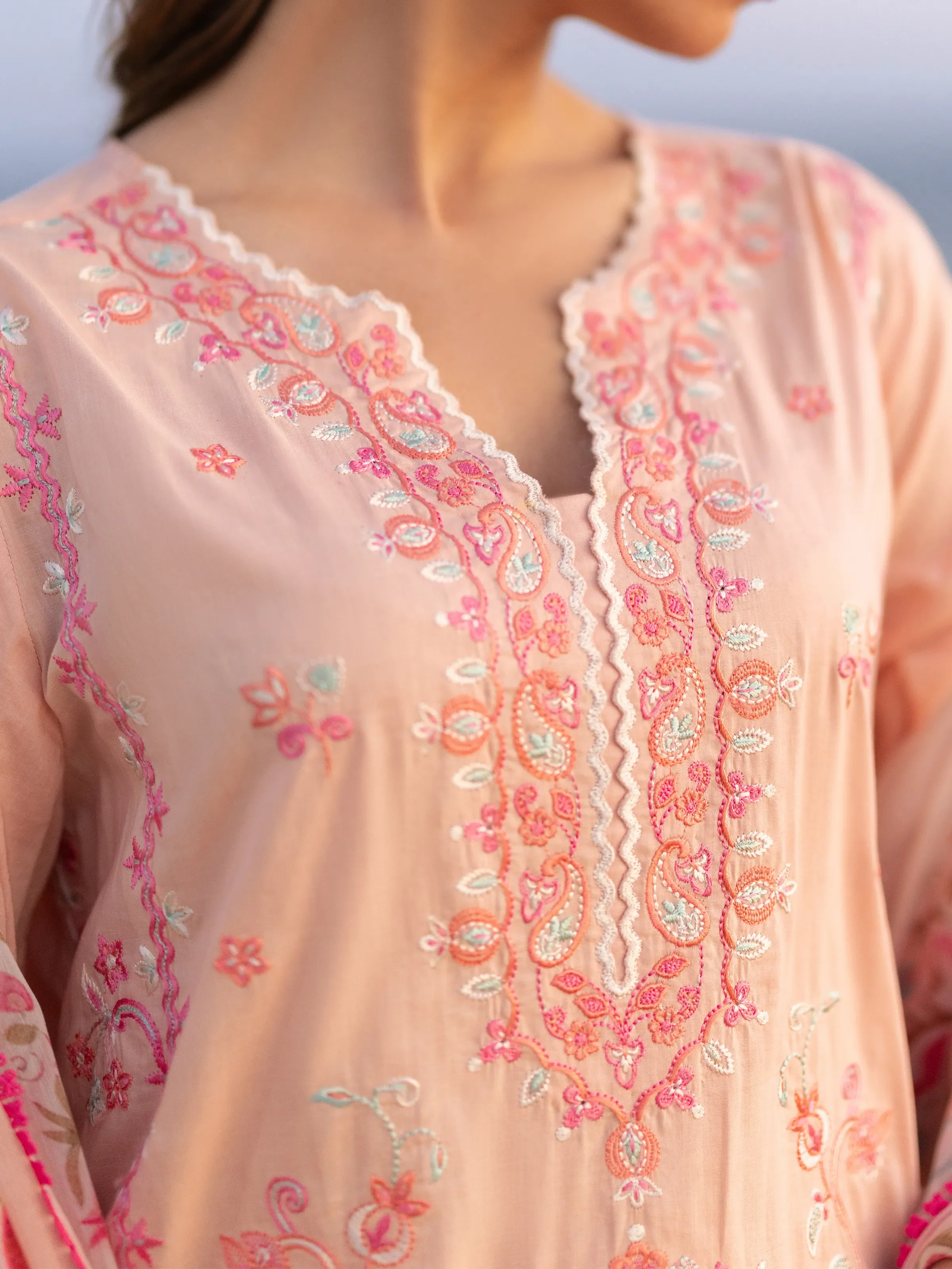 Embroidered Cambric Suit - EWU6V2-33447-3P - Image 4