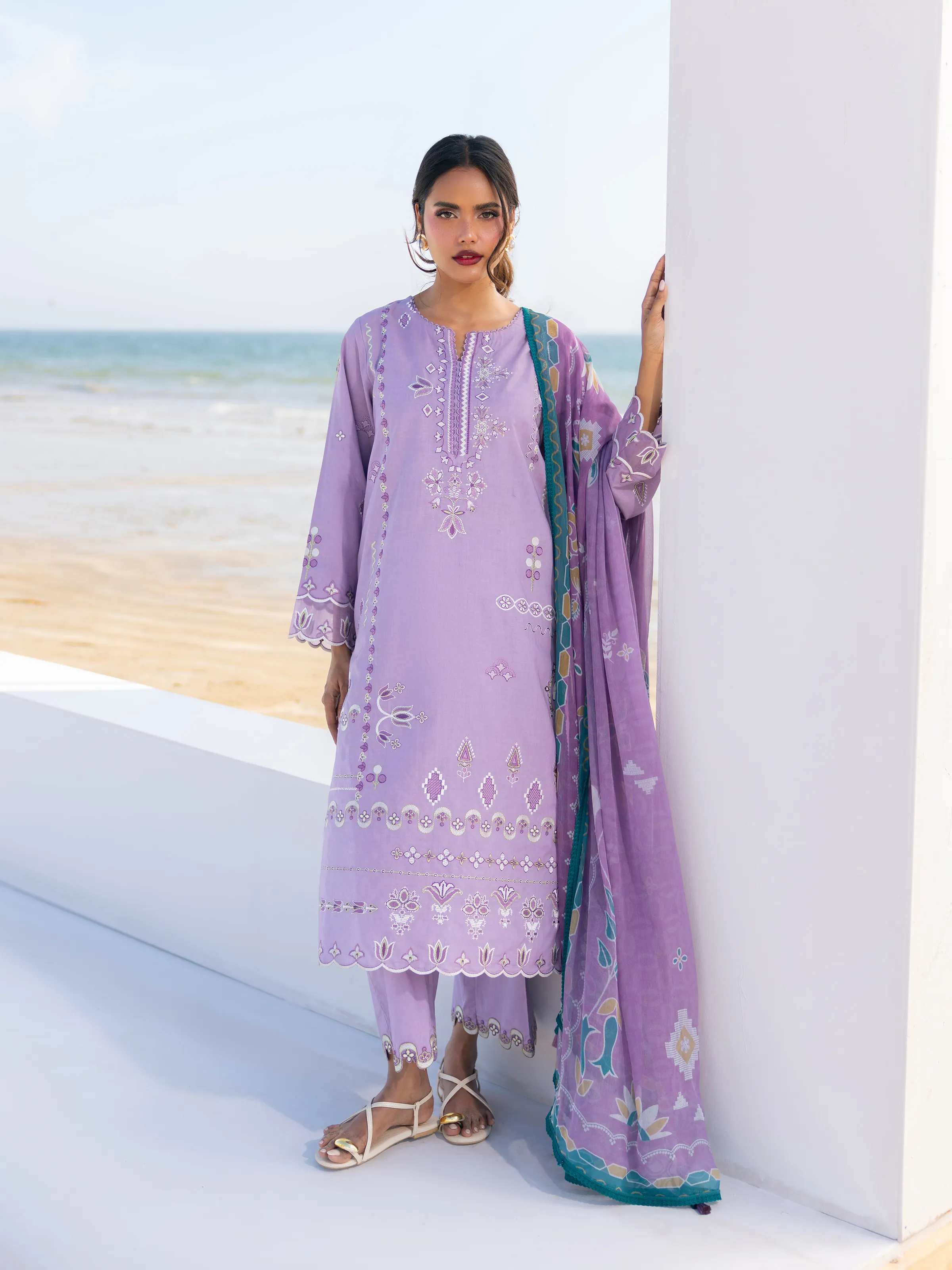 Embroidered Cambric Suit - EWU6V2-33451-3P