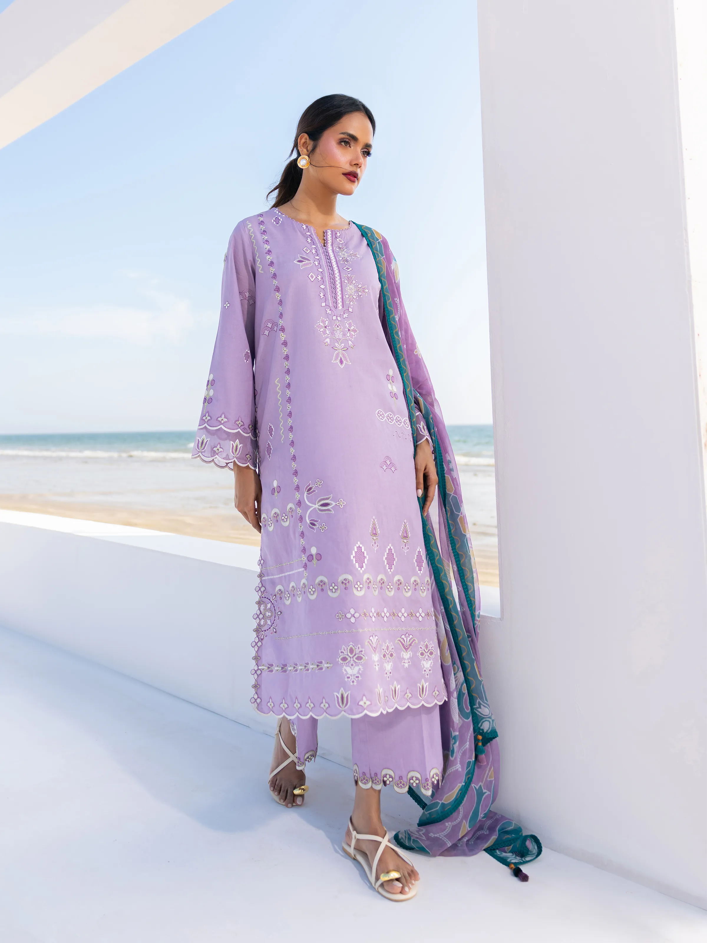 Embroidered Cambric Suit - EWU6V2-33451-3P - Image 5