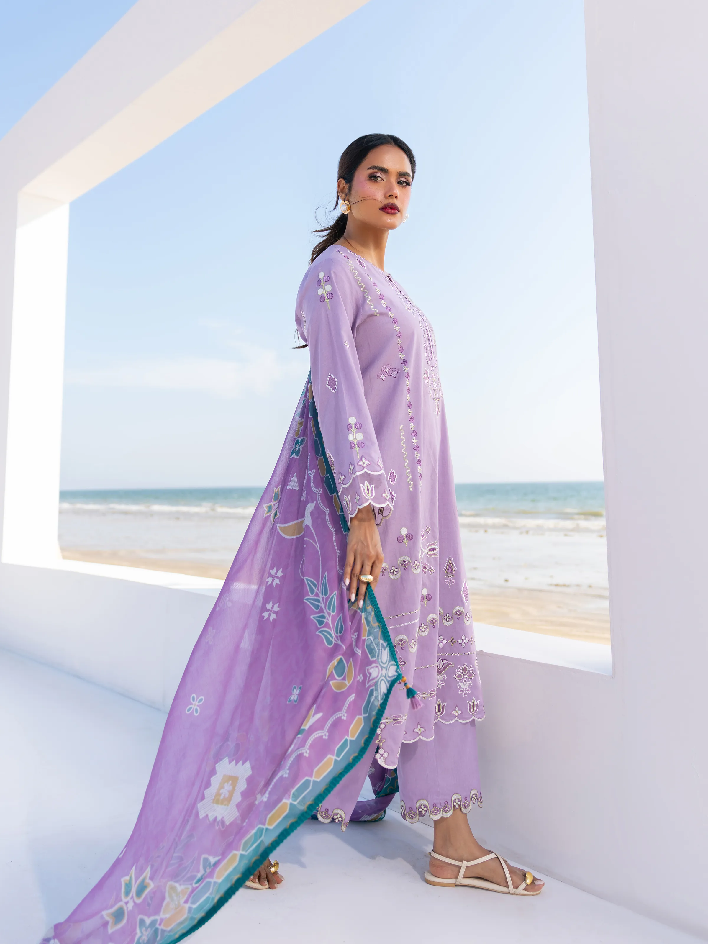 Embroidered Cambric Suit - EWU6V2-33451-3P - Image 6
