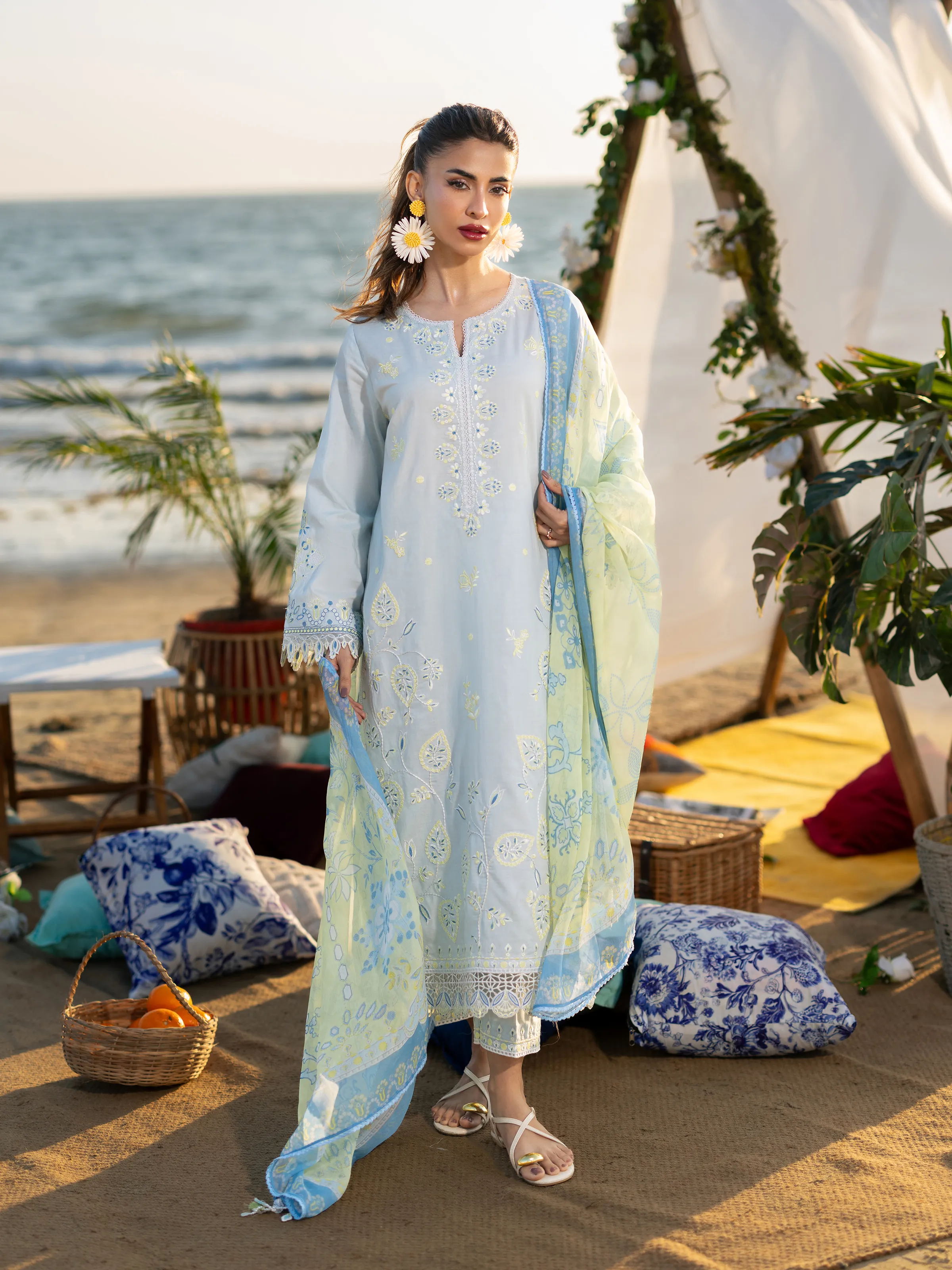 Embroidered Cambric Suit - EWU6V2-33454-3P