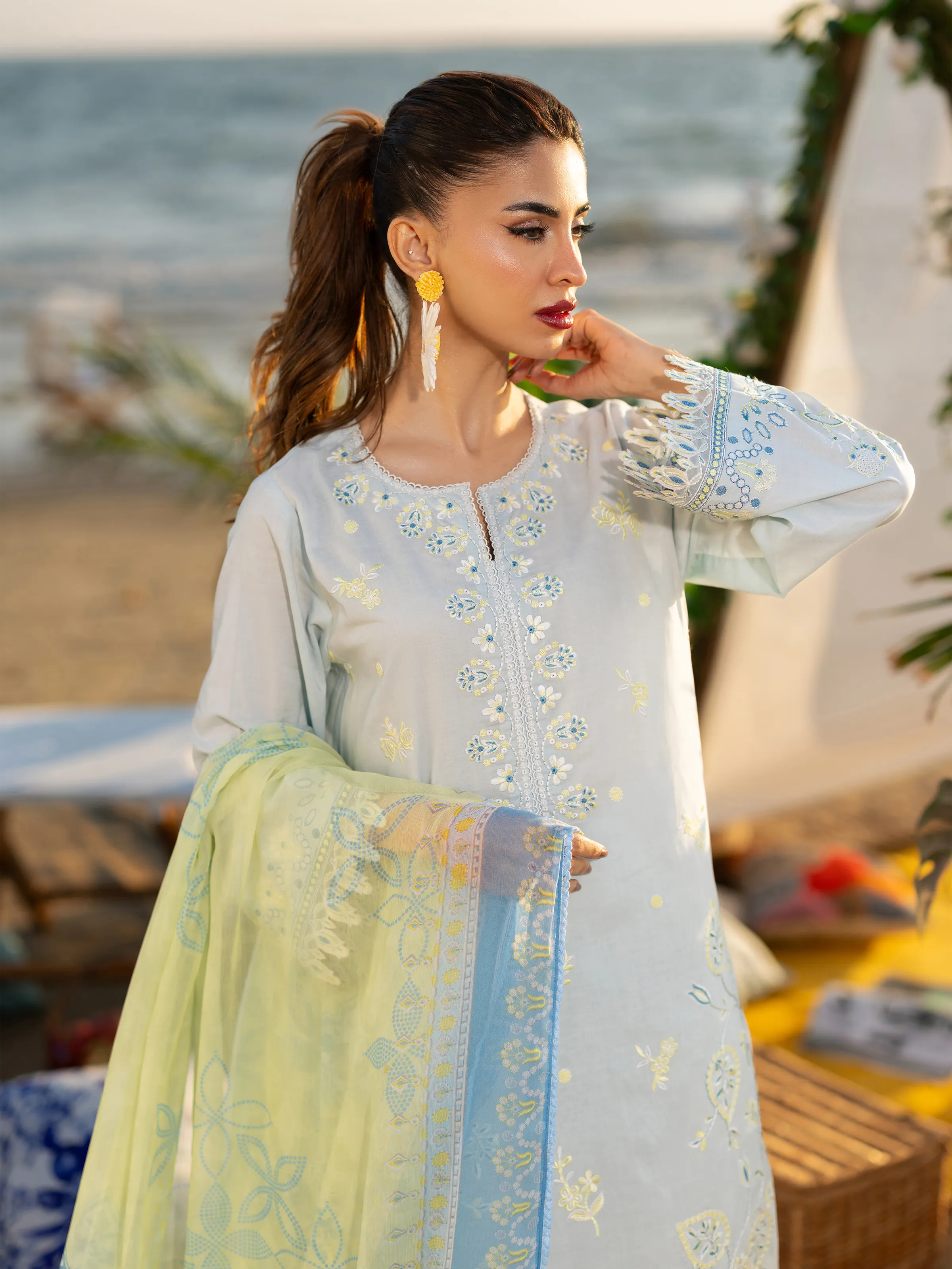 Embroidered Cambric Suit - EWU6V2-33454-3P - Image 2