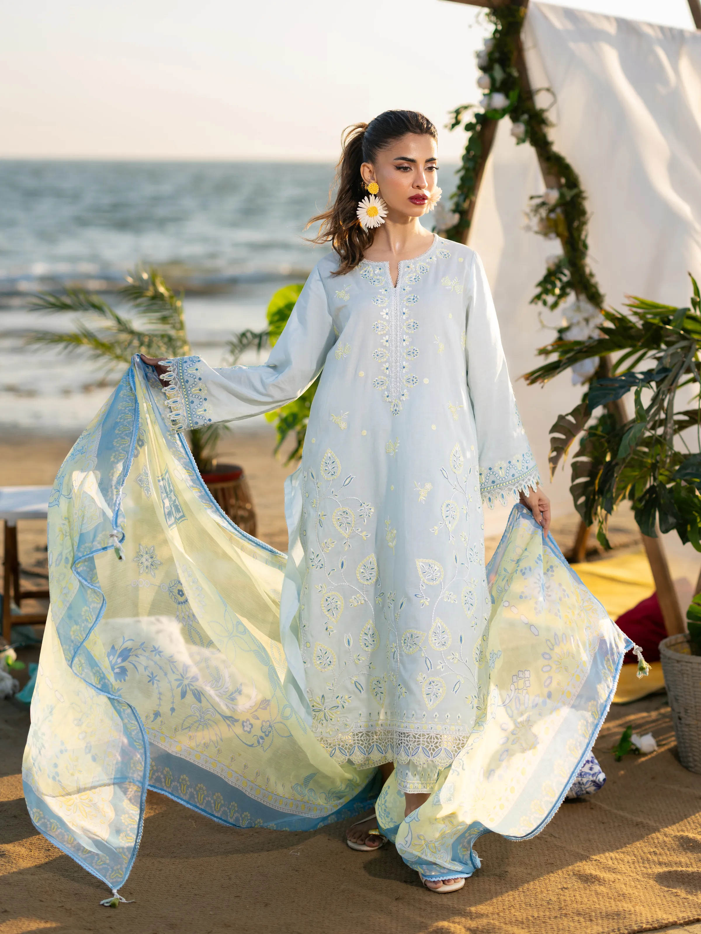 Embroidered Cambric Suit - EWU6V2-33454-3P - Image 6