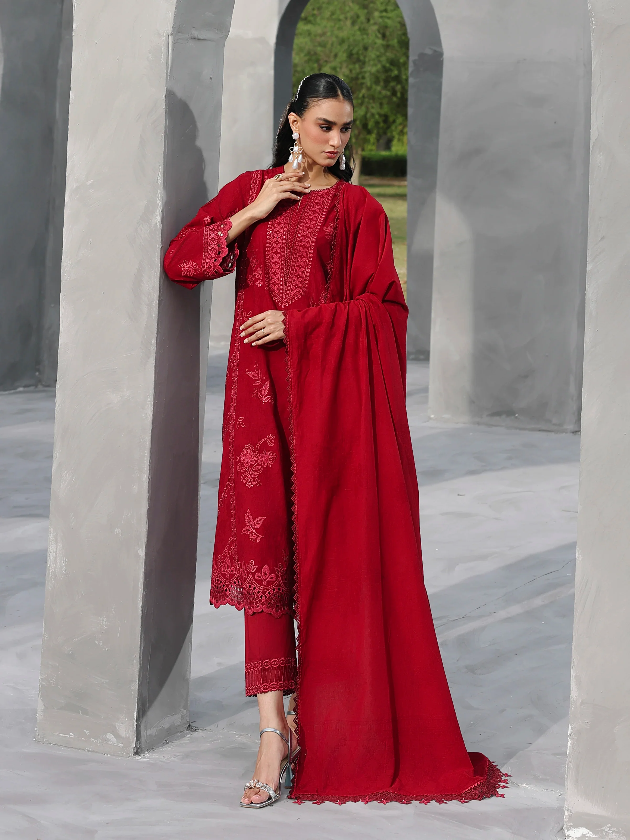 Embroidered Jacquard Suit - EWU6V3-33465-3P