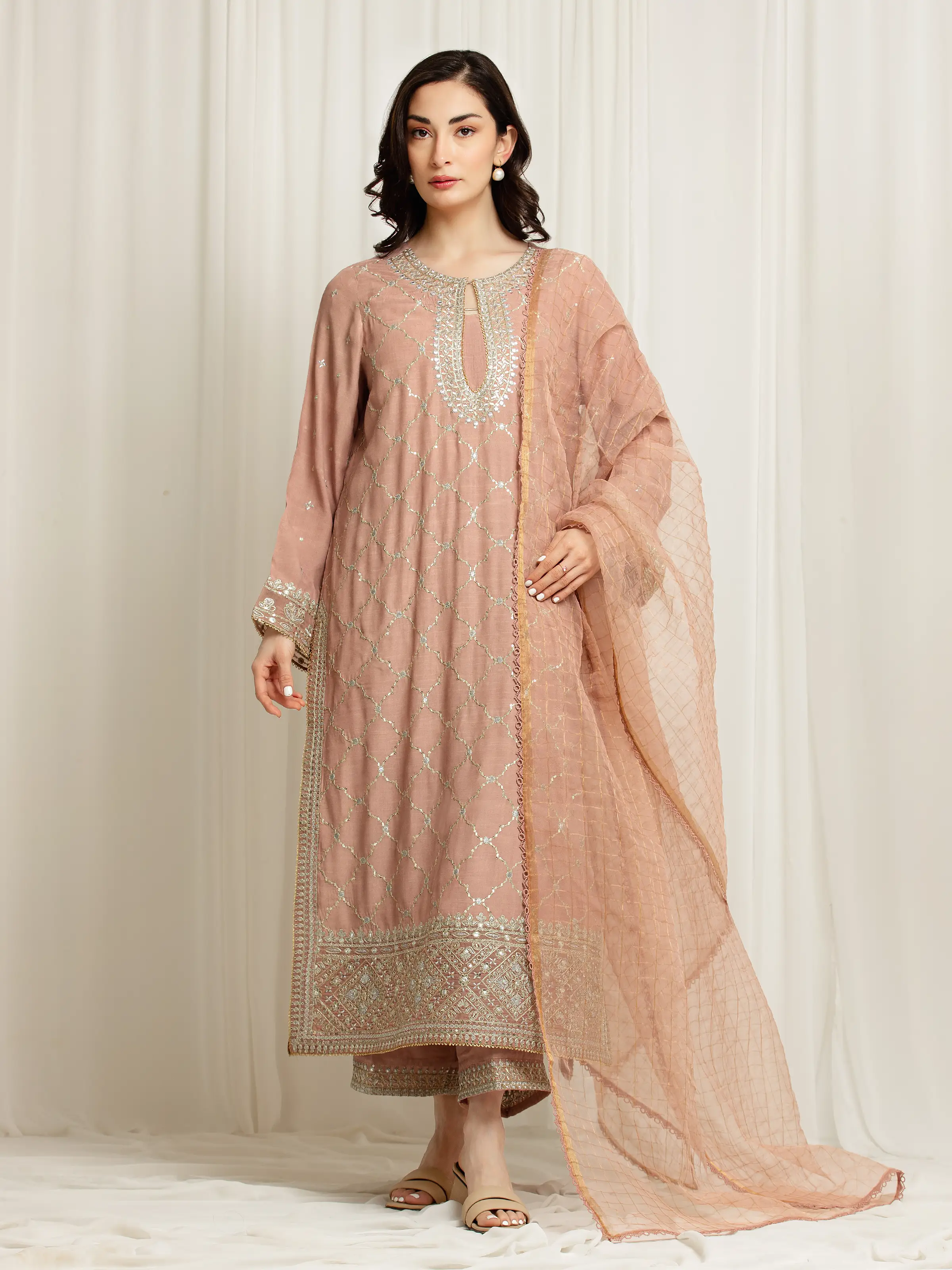Embroidered Silk Suit - EWU6V16-32095-3P