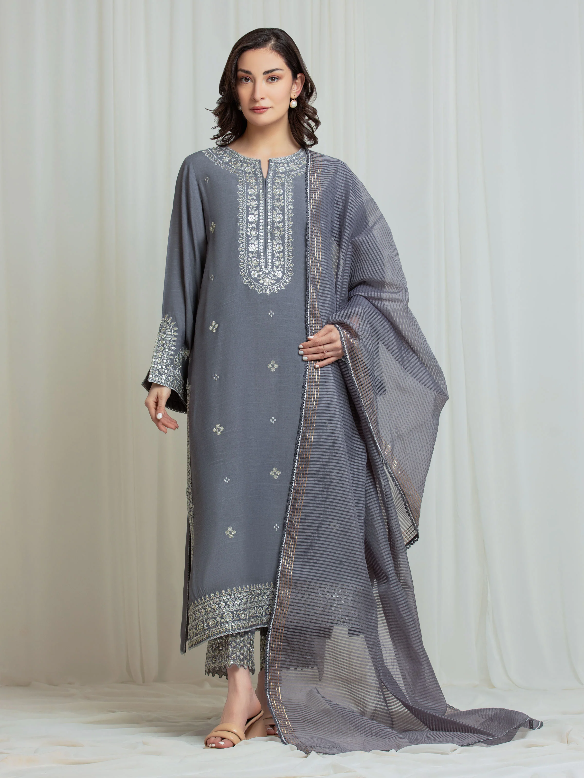 Embroidered Silk Suit - EWU6V16-32097-3P