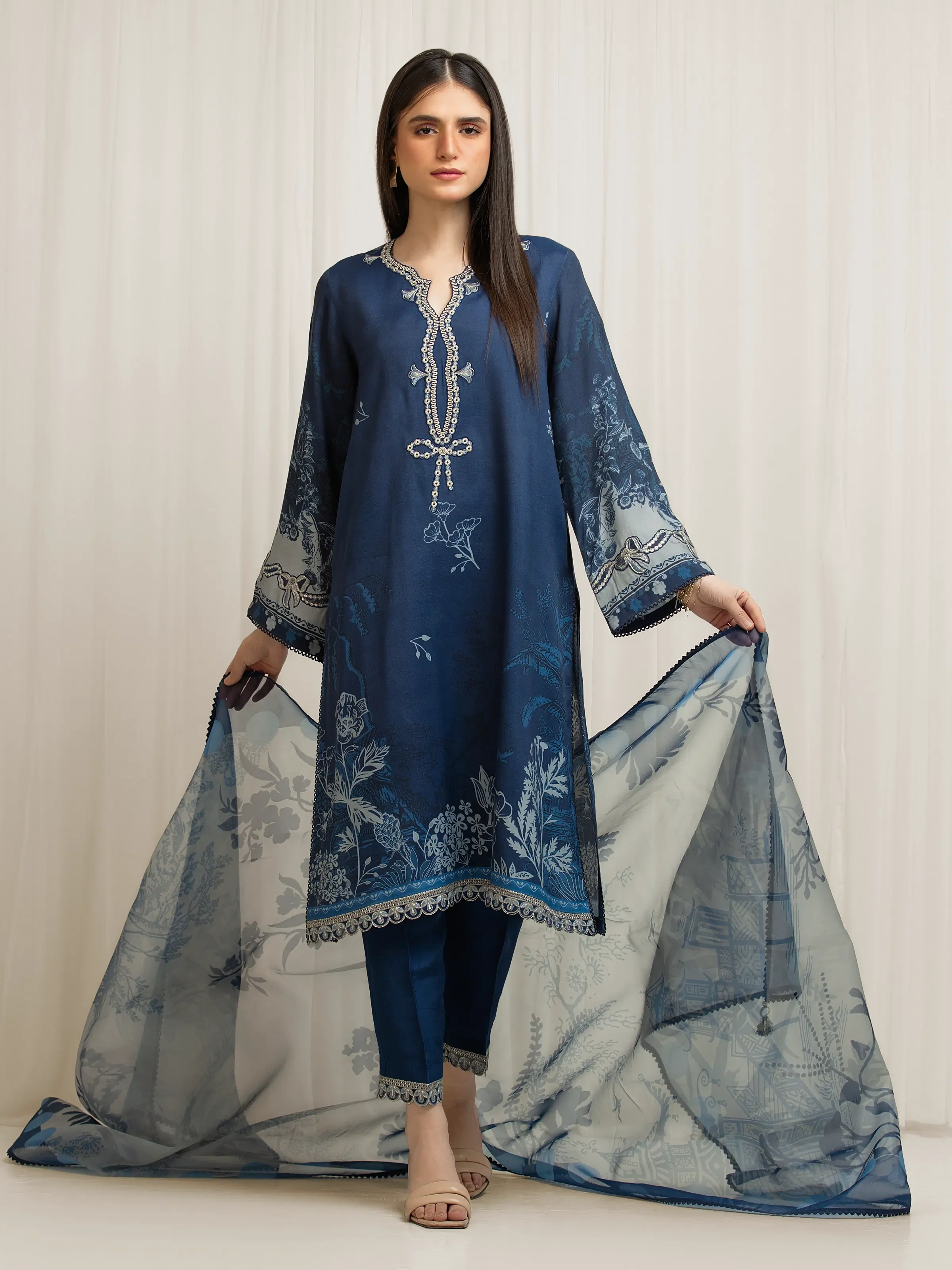 Embroidered Raw Silk Suit - EWU6V16-33532-3P