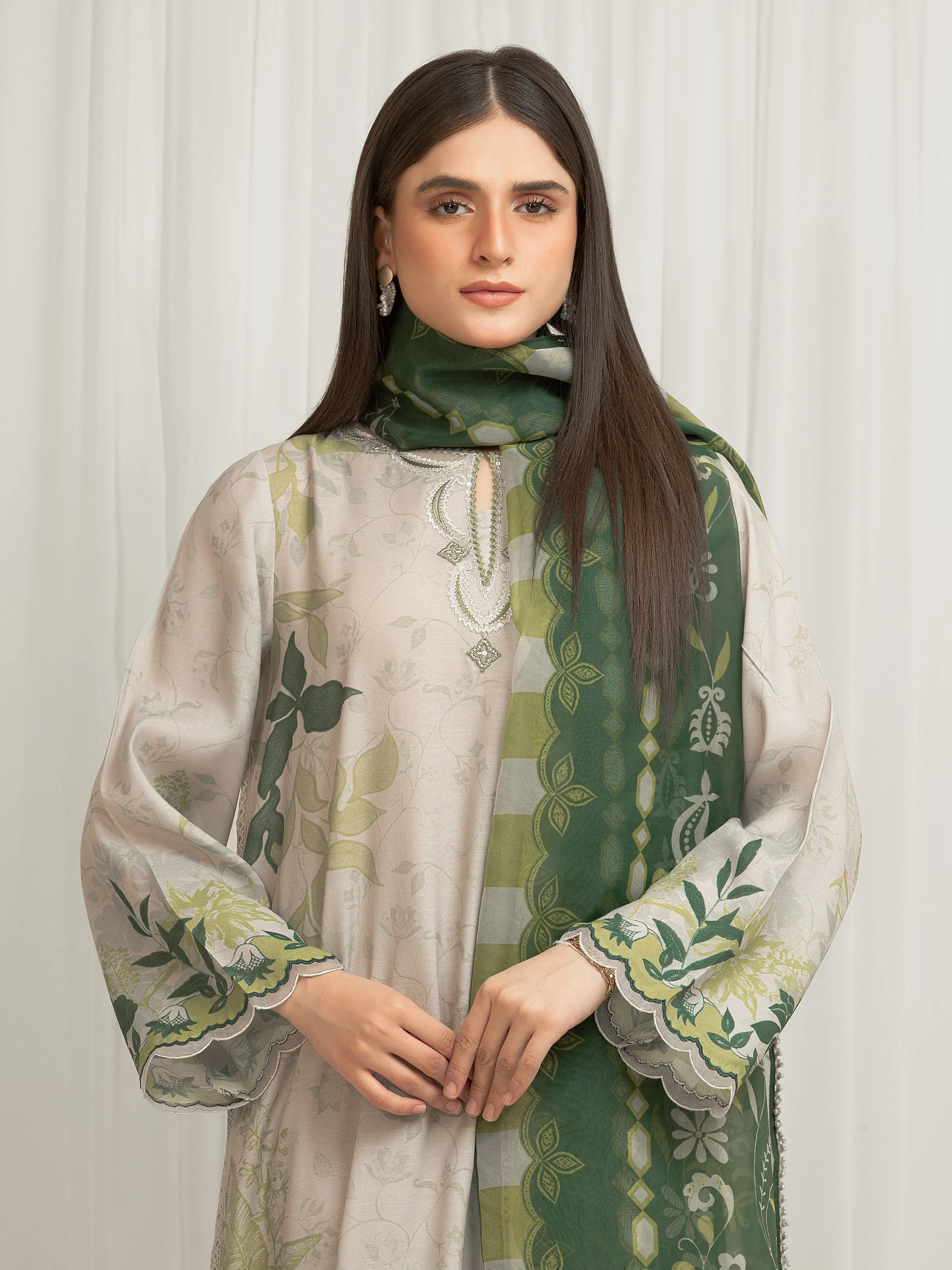 Embroidered Raw Silk Suit - EWU6V16-33534-3P - Image 2