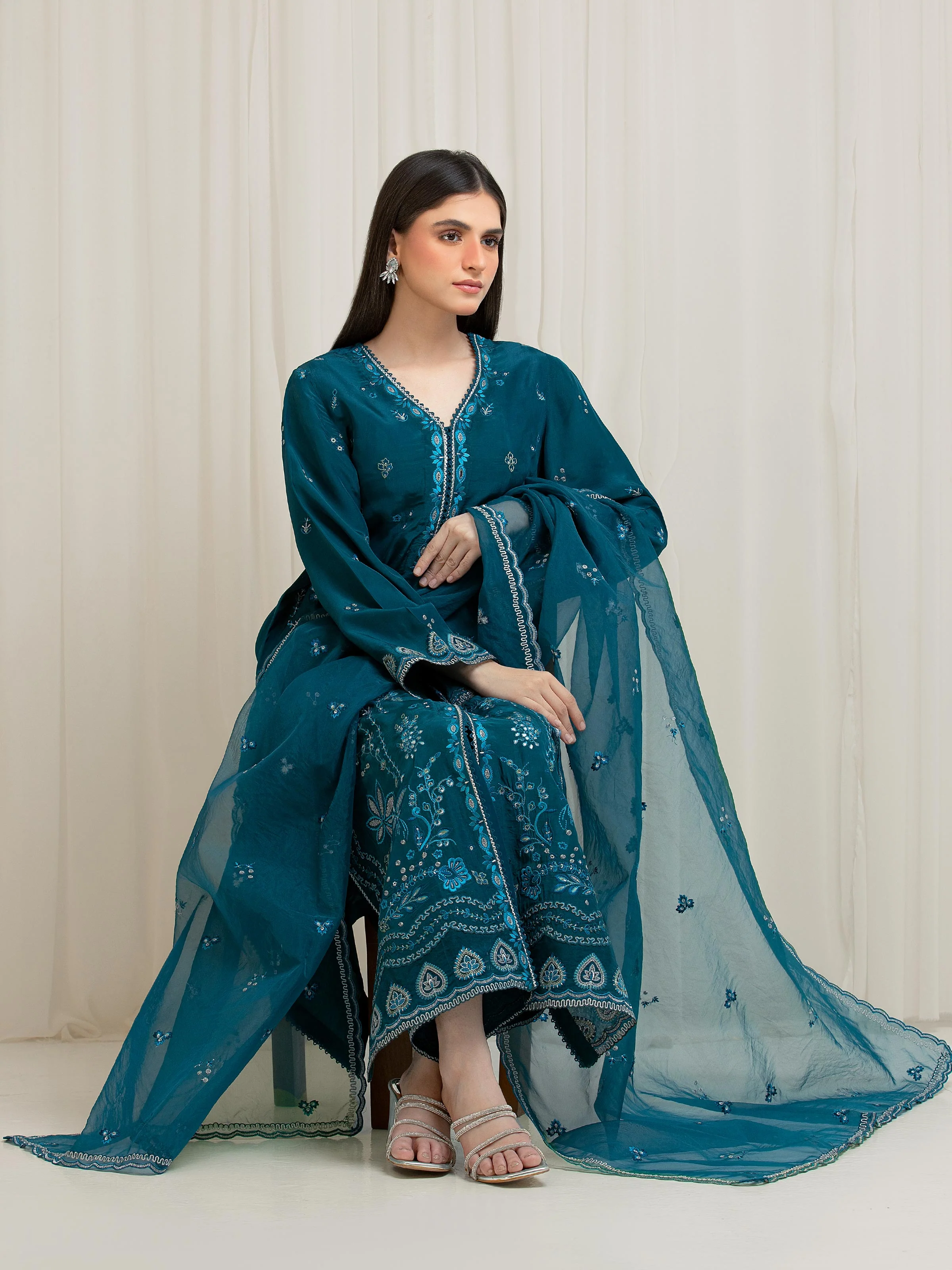 Embroidered Silk Suit - EWU6V24-32104-3P