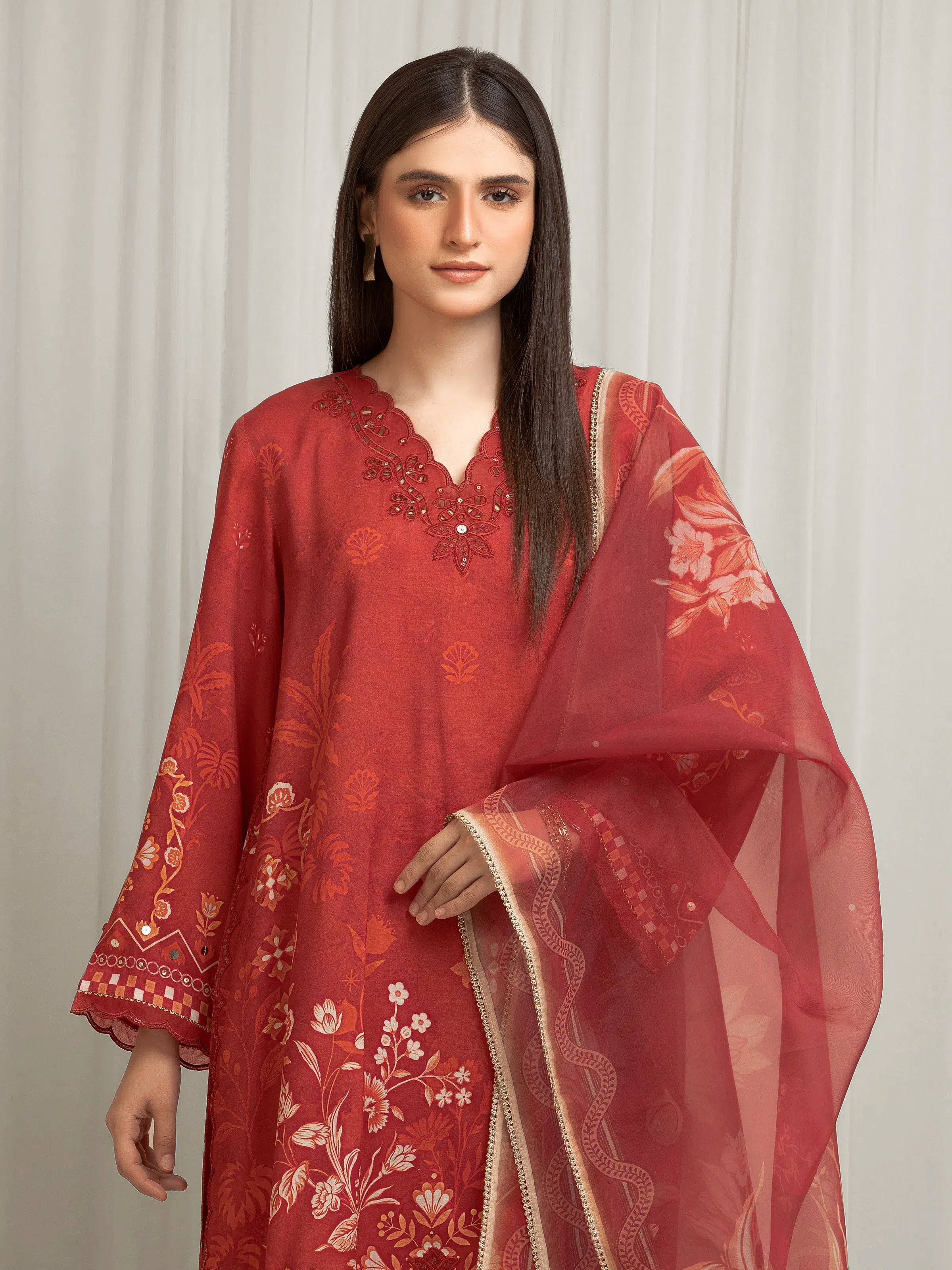 Embroidered Raw Silk Suit - EWU6V16-33537-3P - Image 2
