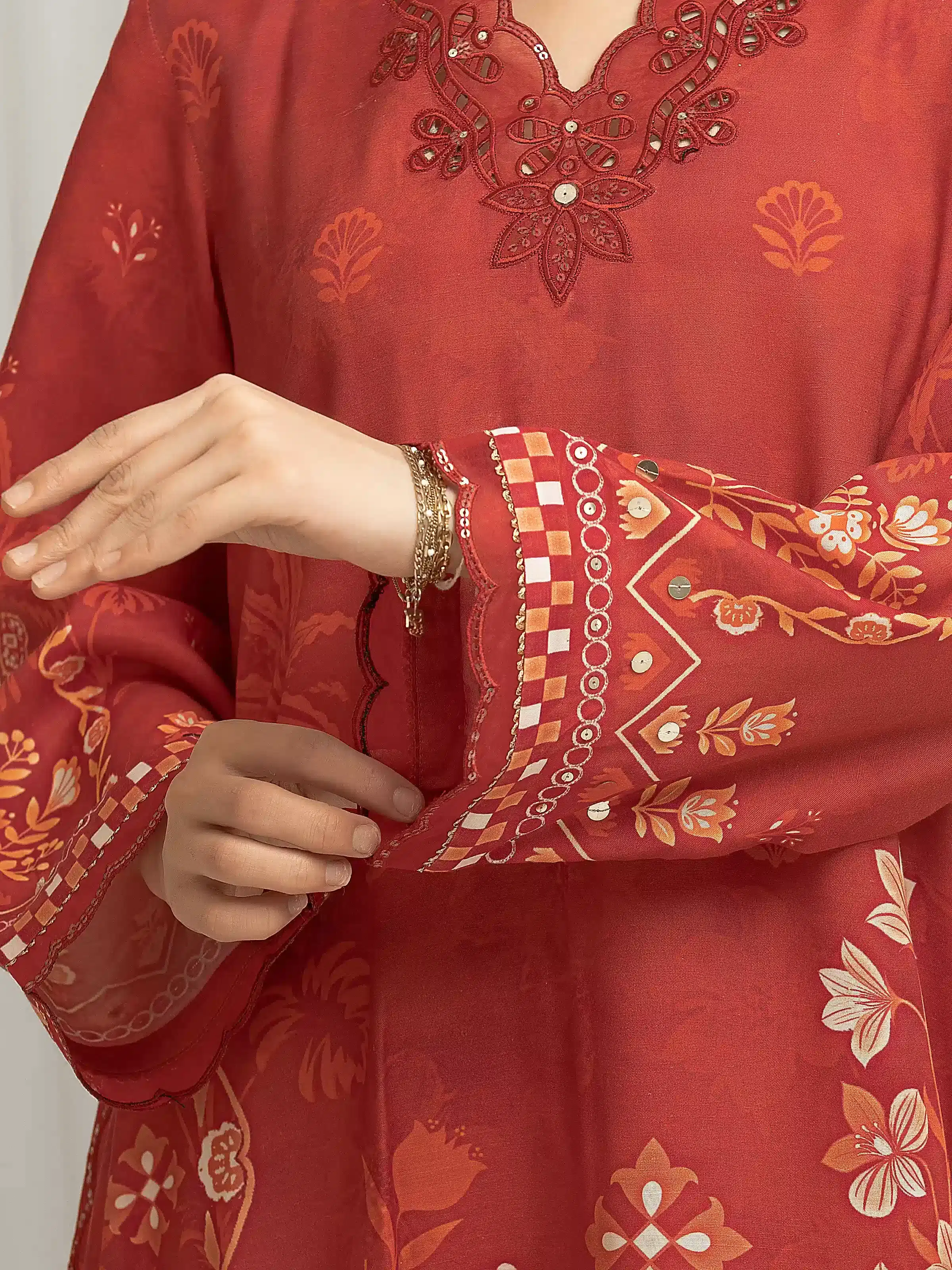 Embroidered Raw Silk Suit - EWU6V16-33537-3P - Image 3