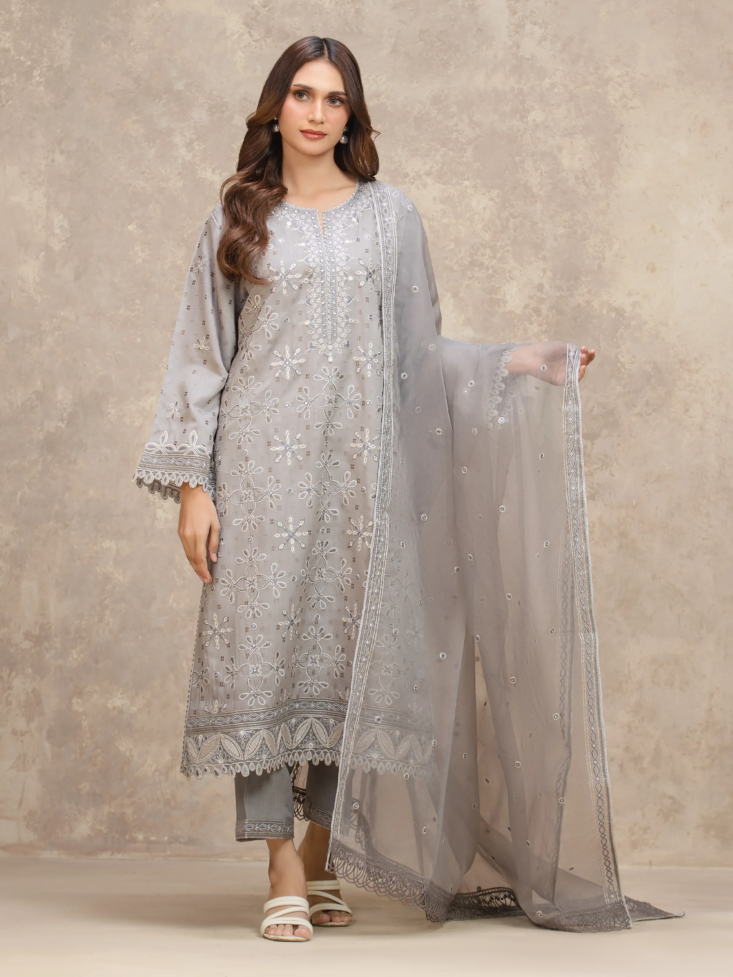 Embroidered Viscose Suit - EWU5V19-32025-3P