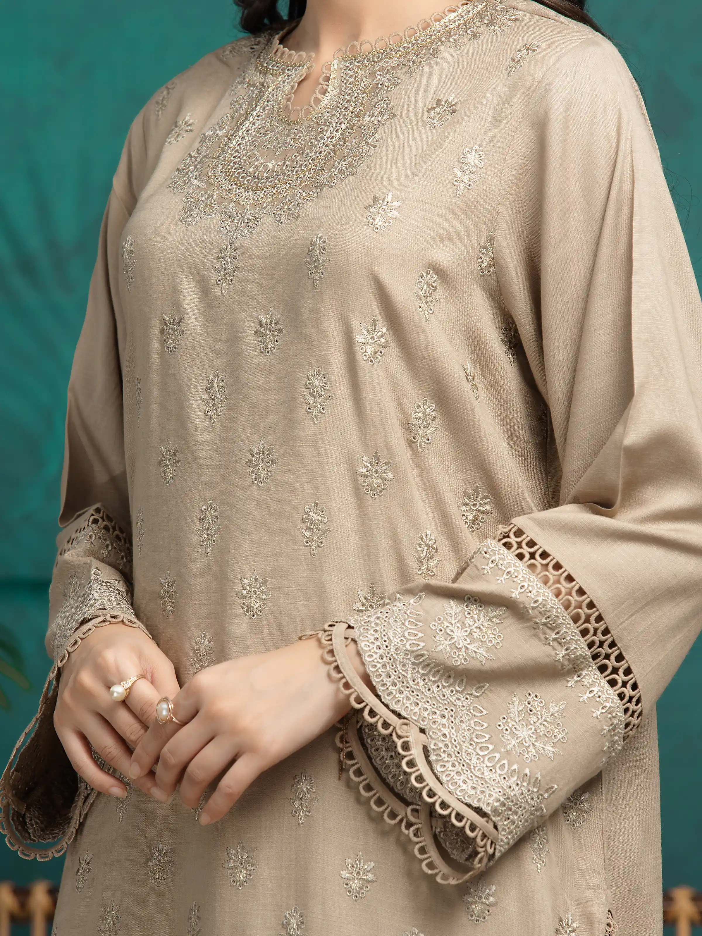 Embroidered Raw Silk Suit - EWU24V16-30284-3P - Image 3