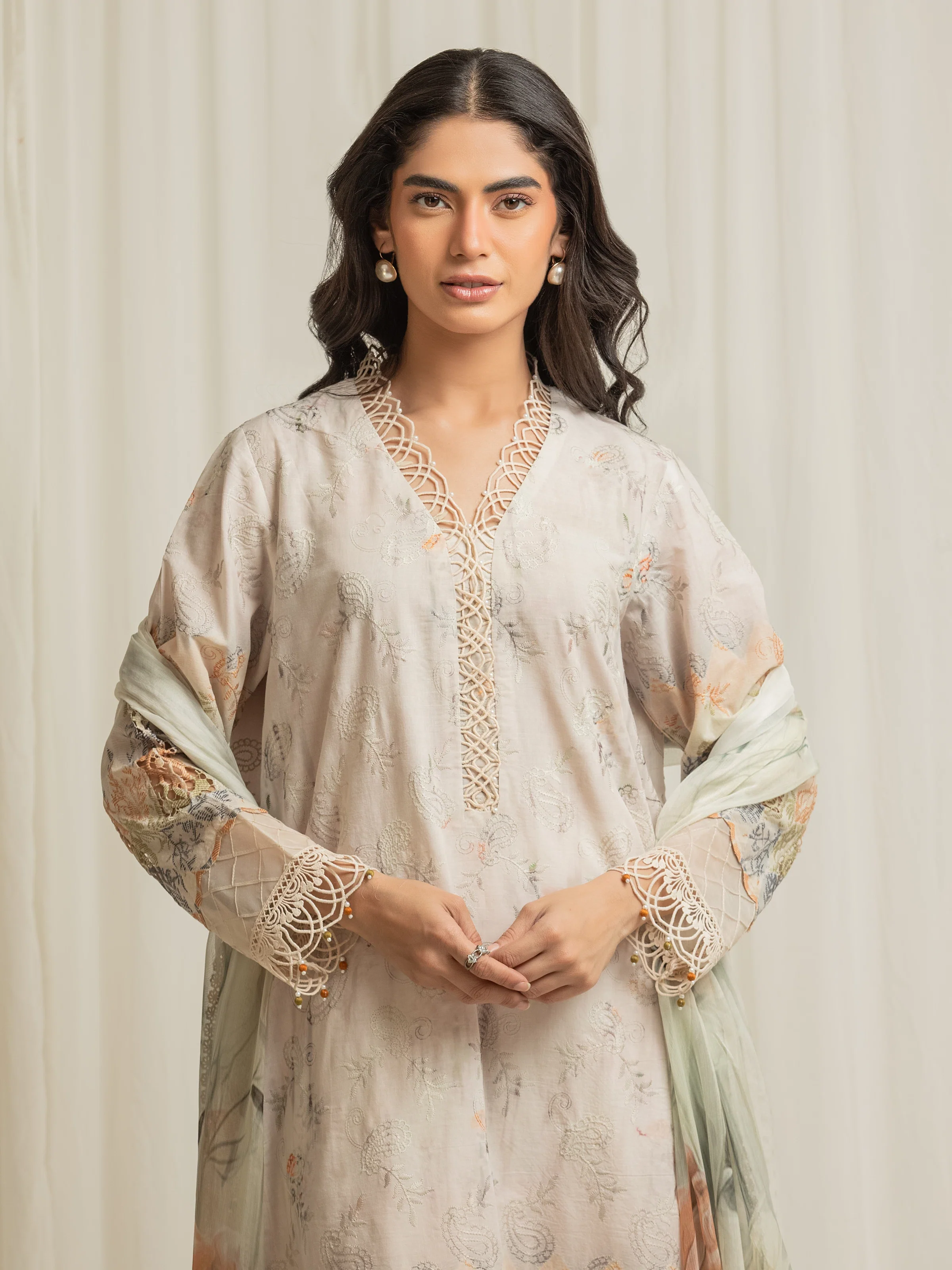 Embroidered Cambric Suit - EWU6V2-33501-3P - Image 2