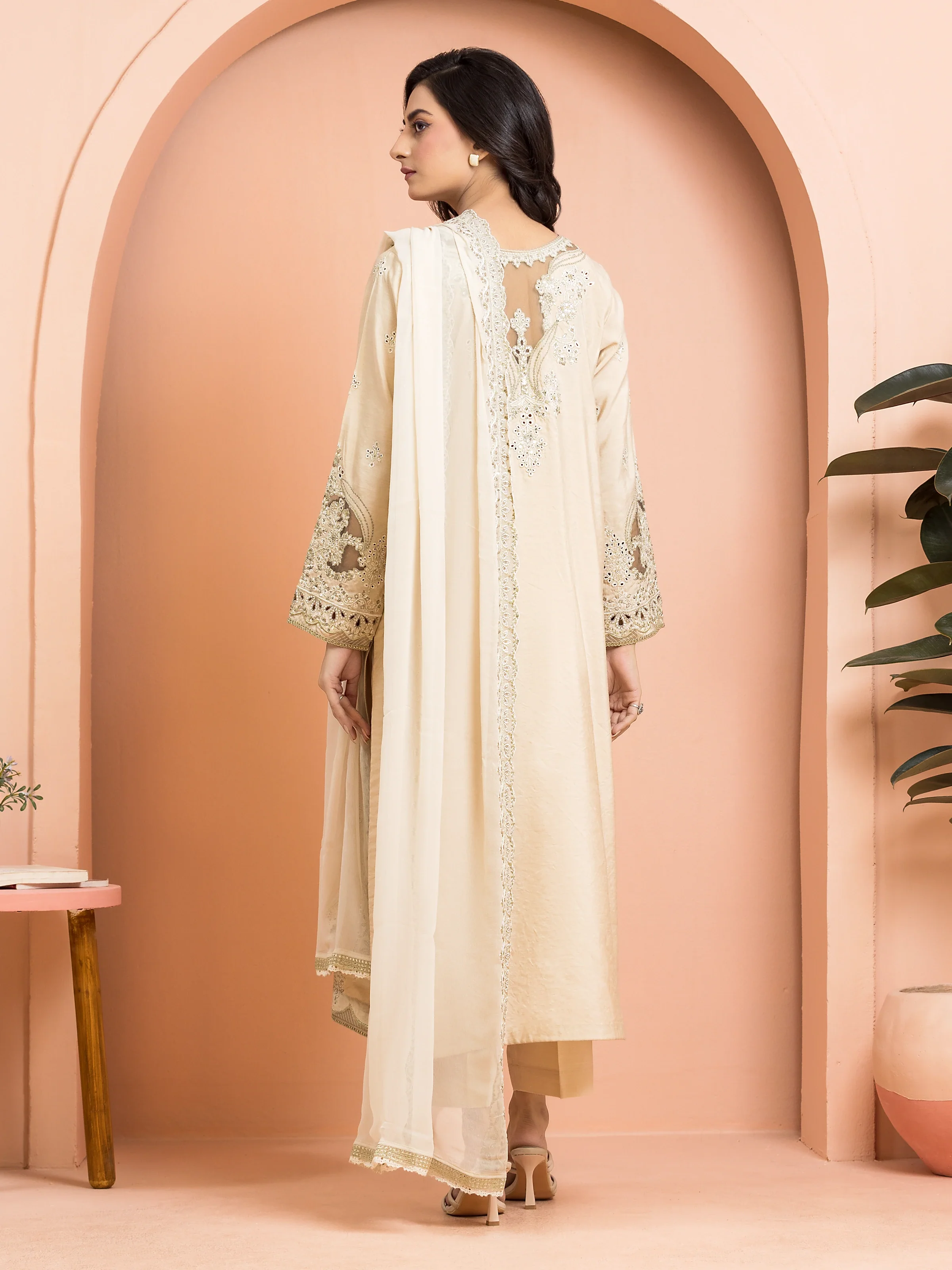 Embroidered Raw Silk Suit - EWU24V16-30253-3P - Image 2