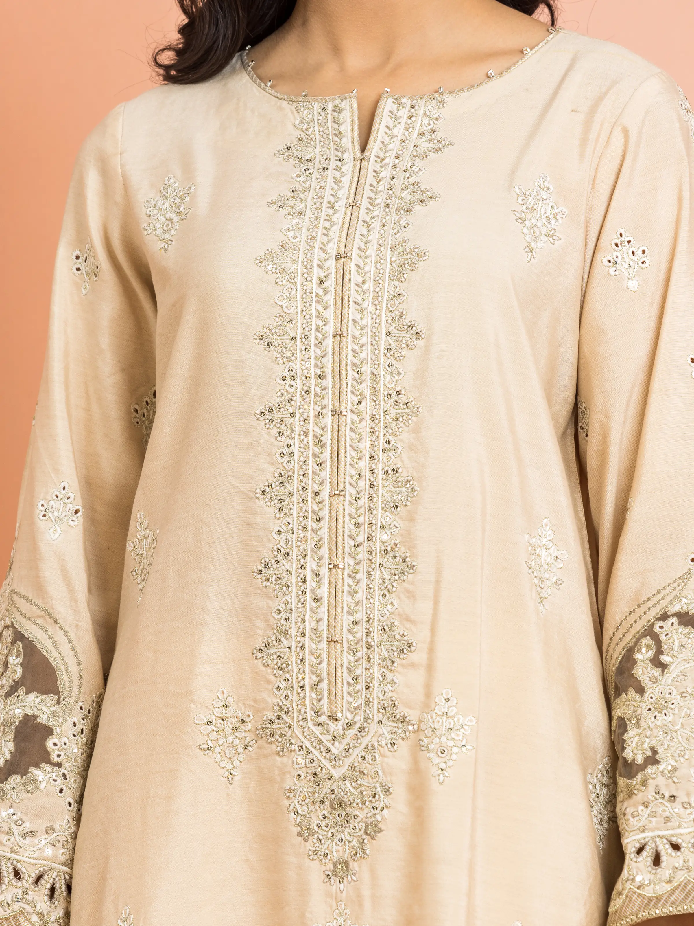 Embroidered Raw Silk Suit - EWU24V16-30253-3P - Image 4