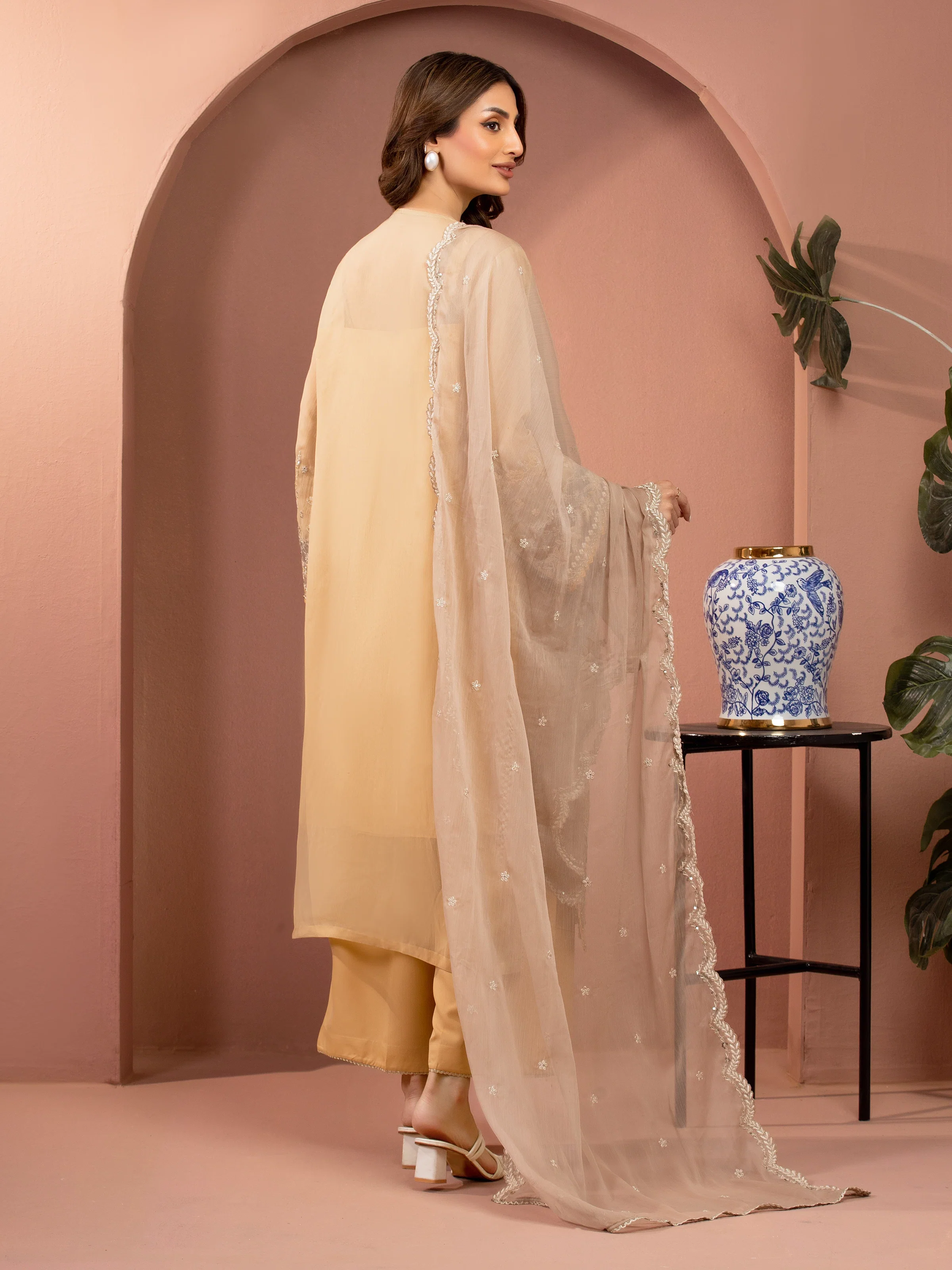 Embroidered Chiffon Suit - EWU5V5-31306-3P - Image 5