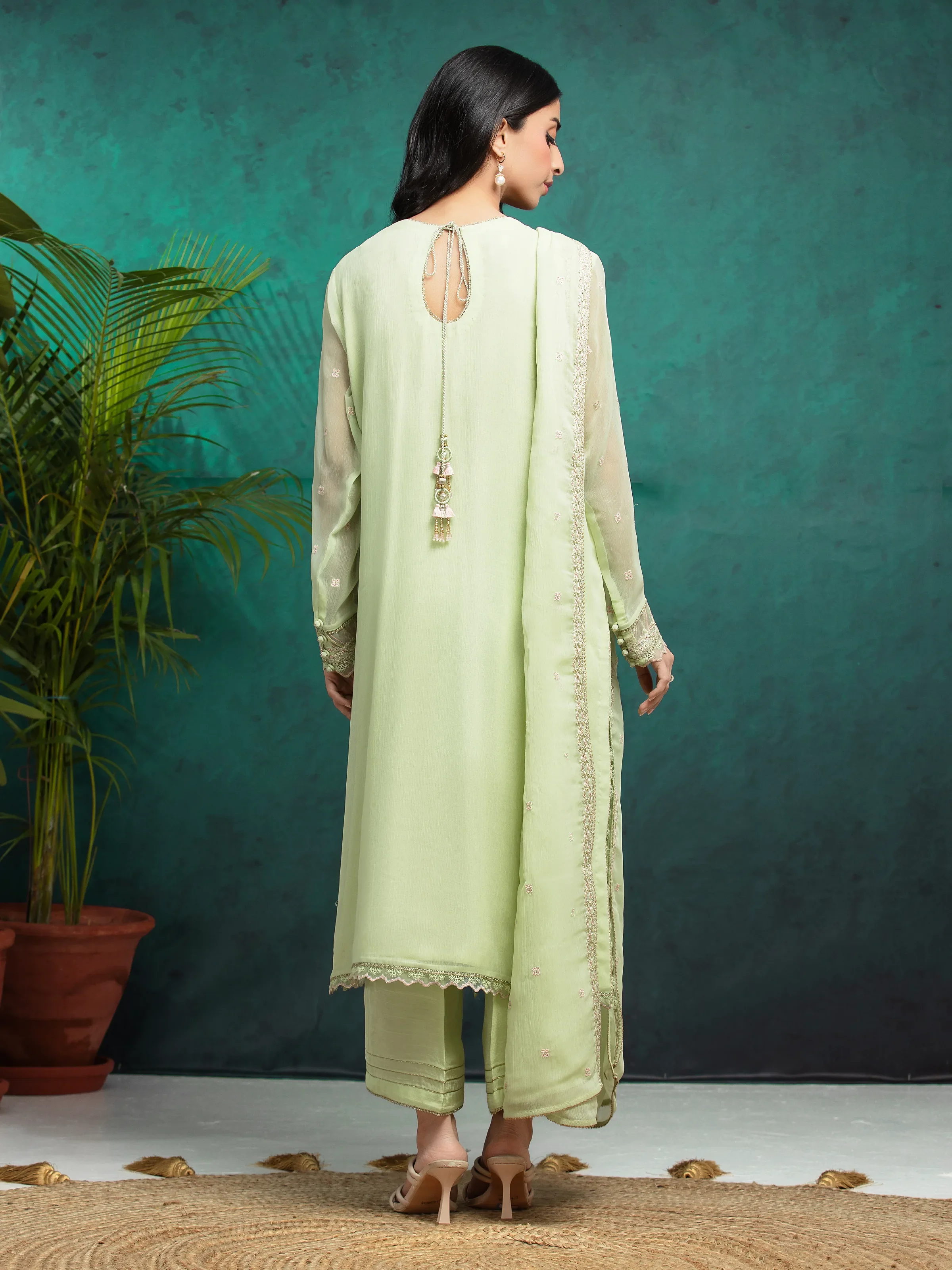 Embroidered Chiffon Suit - EWU24V5-30327-3P - Image 4