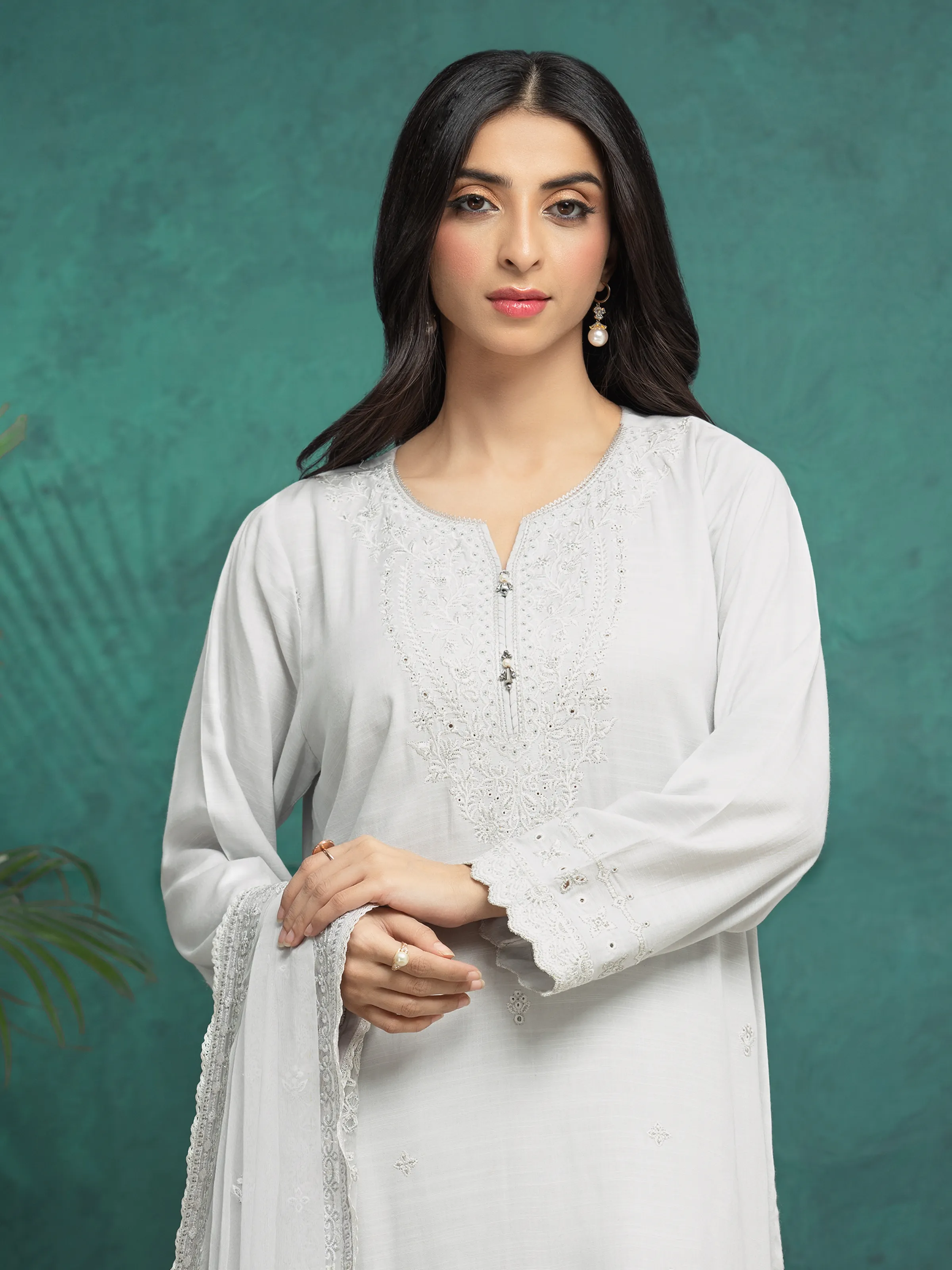 Embroidered Raw Silk Suit - EWU24V16-30283-3P - Image 3
