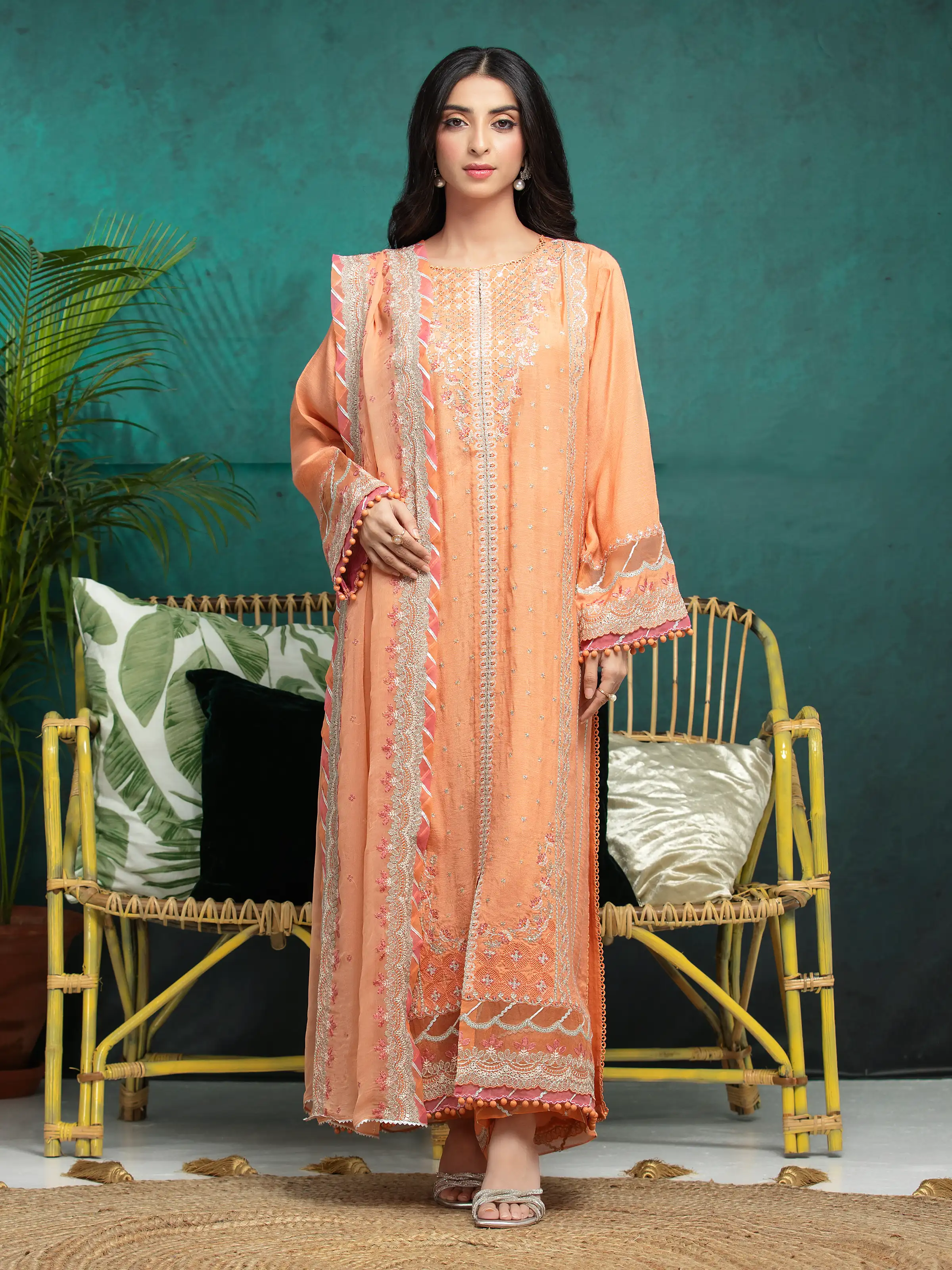 Embroidered Raw Silk Suit - EWU24V16-30288-3P