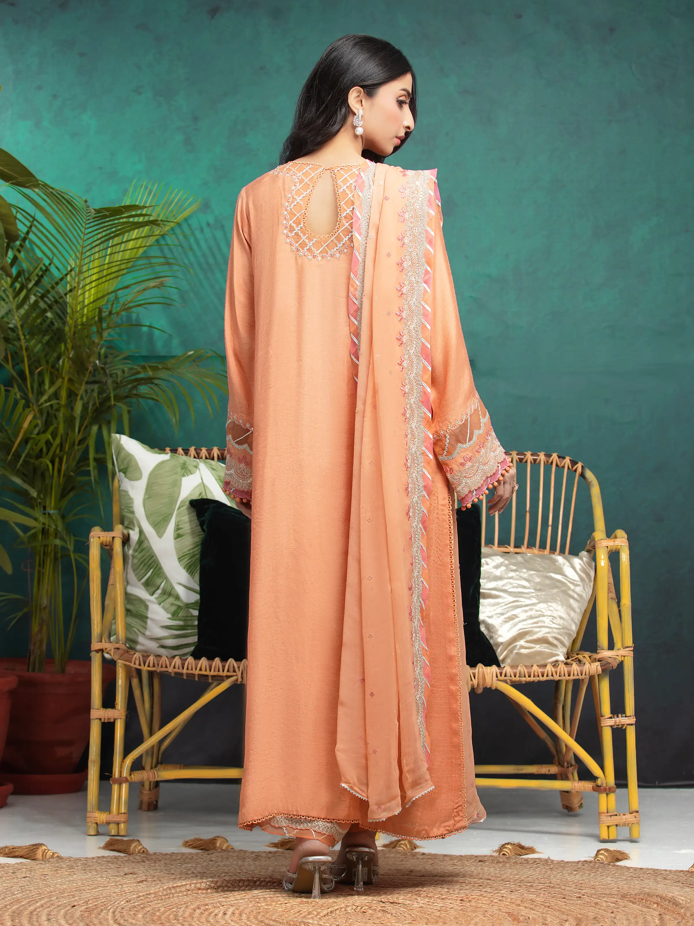 Embroidered Raw Silk Suit - EWU24V16-30288-3P - Image 2
