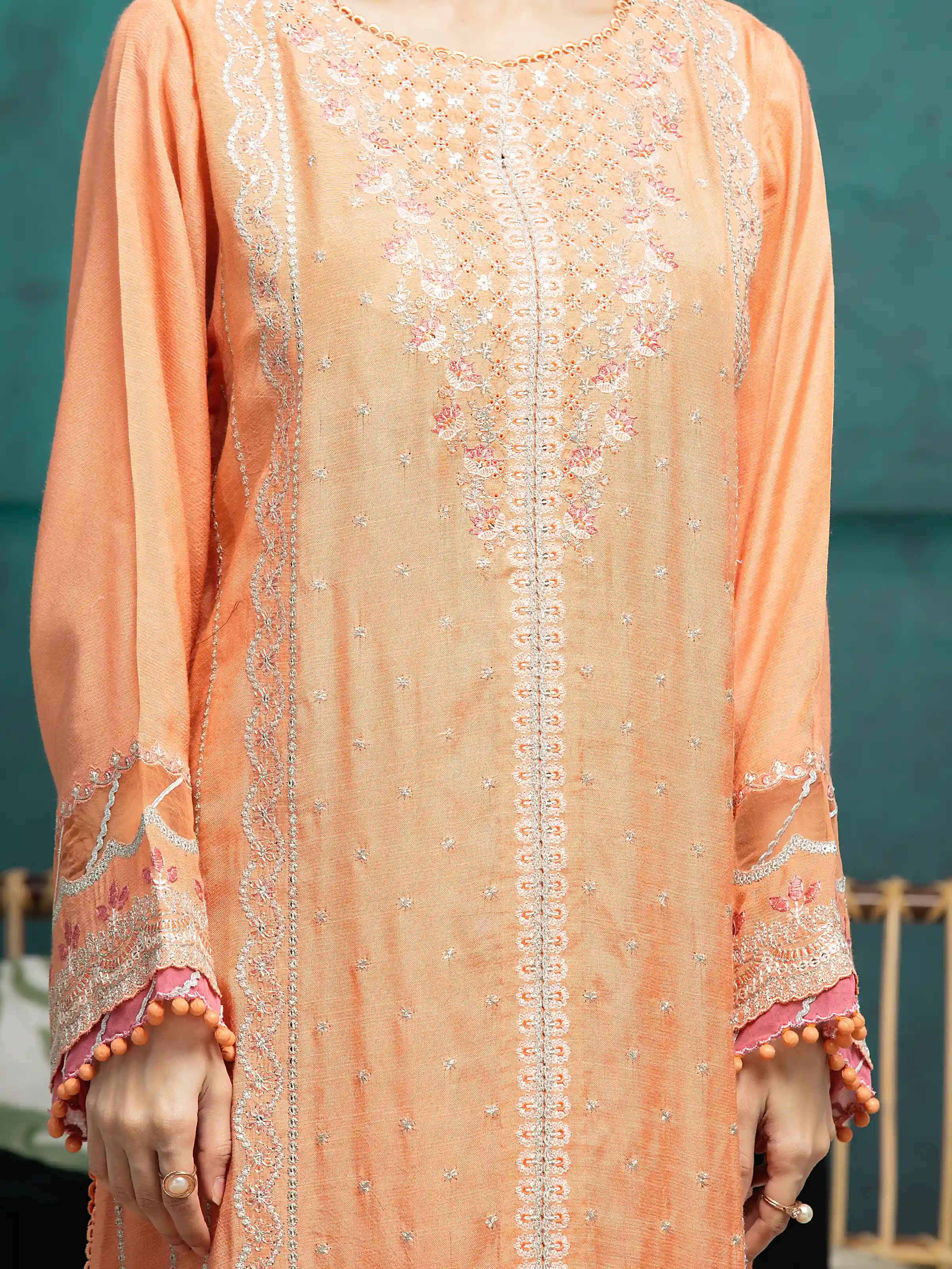 Embroidered Raw Silk Suit - EWU24V16-30288-3P - Image 3
