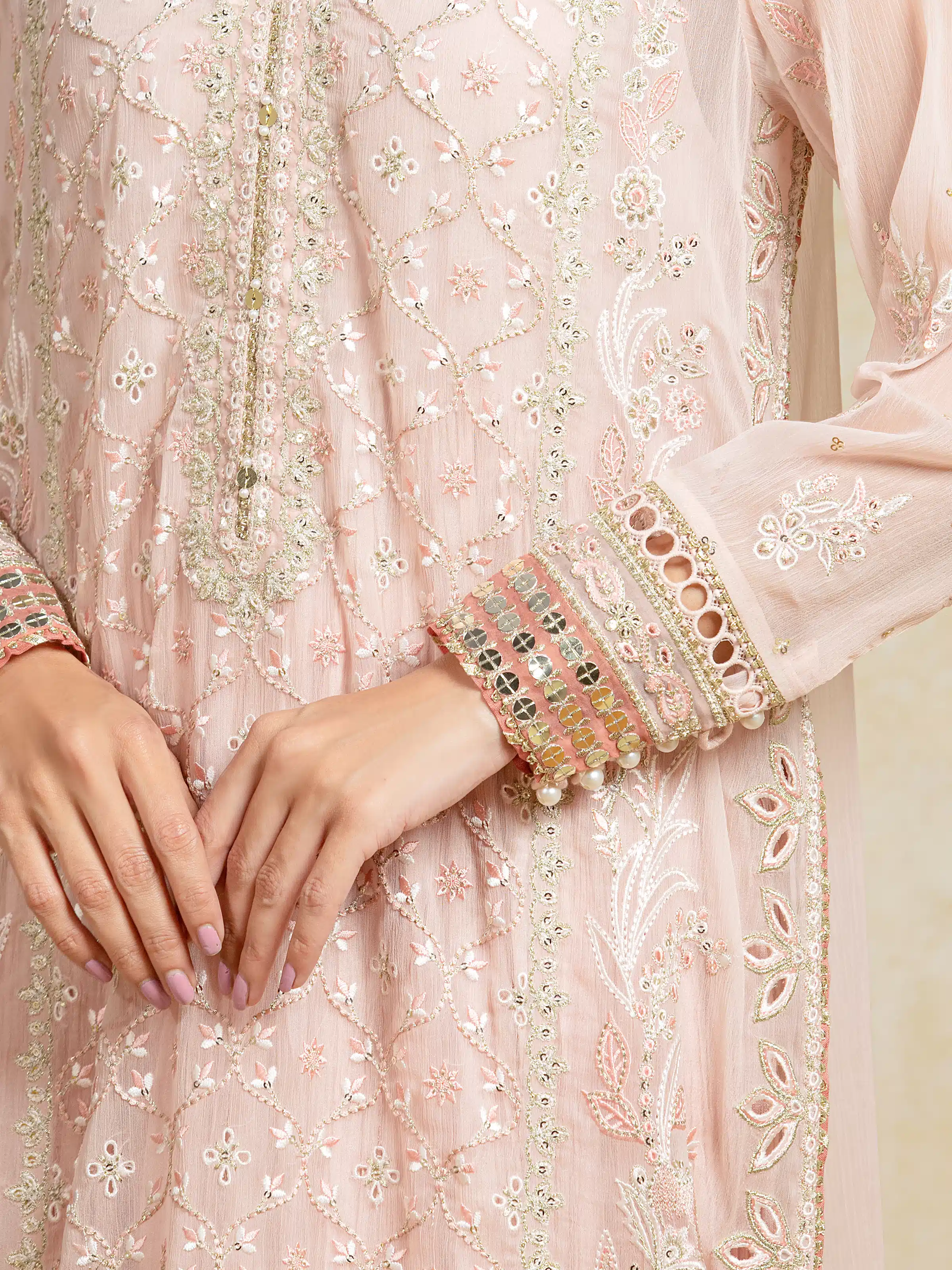 Embroidered Chiffon Suit - EWU5V5-31302-3P - Image 5
