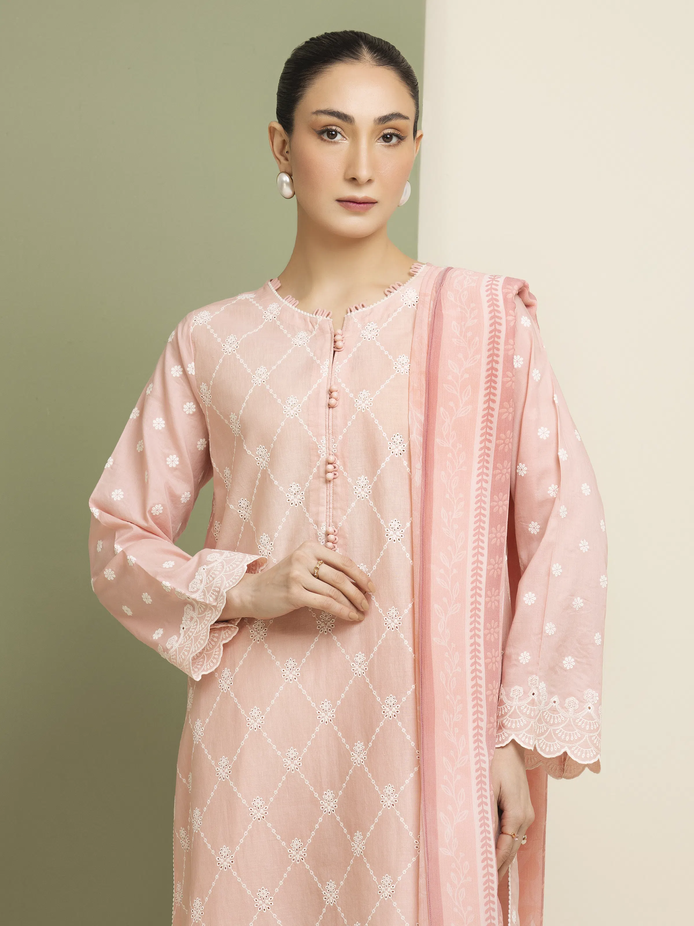 Embroidered Cambric Suit - EWU5V2-31022-3P - Image 4