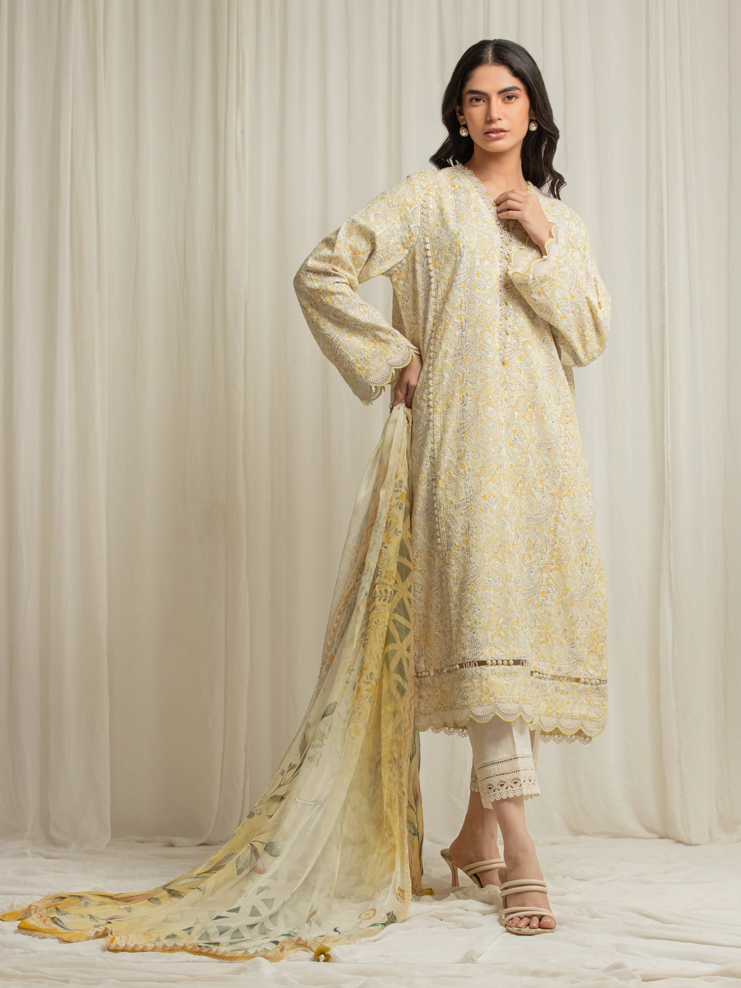 Embroidered Cambric Suit - EWU6V2-33502-3P