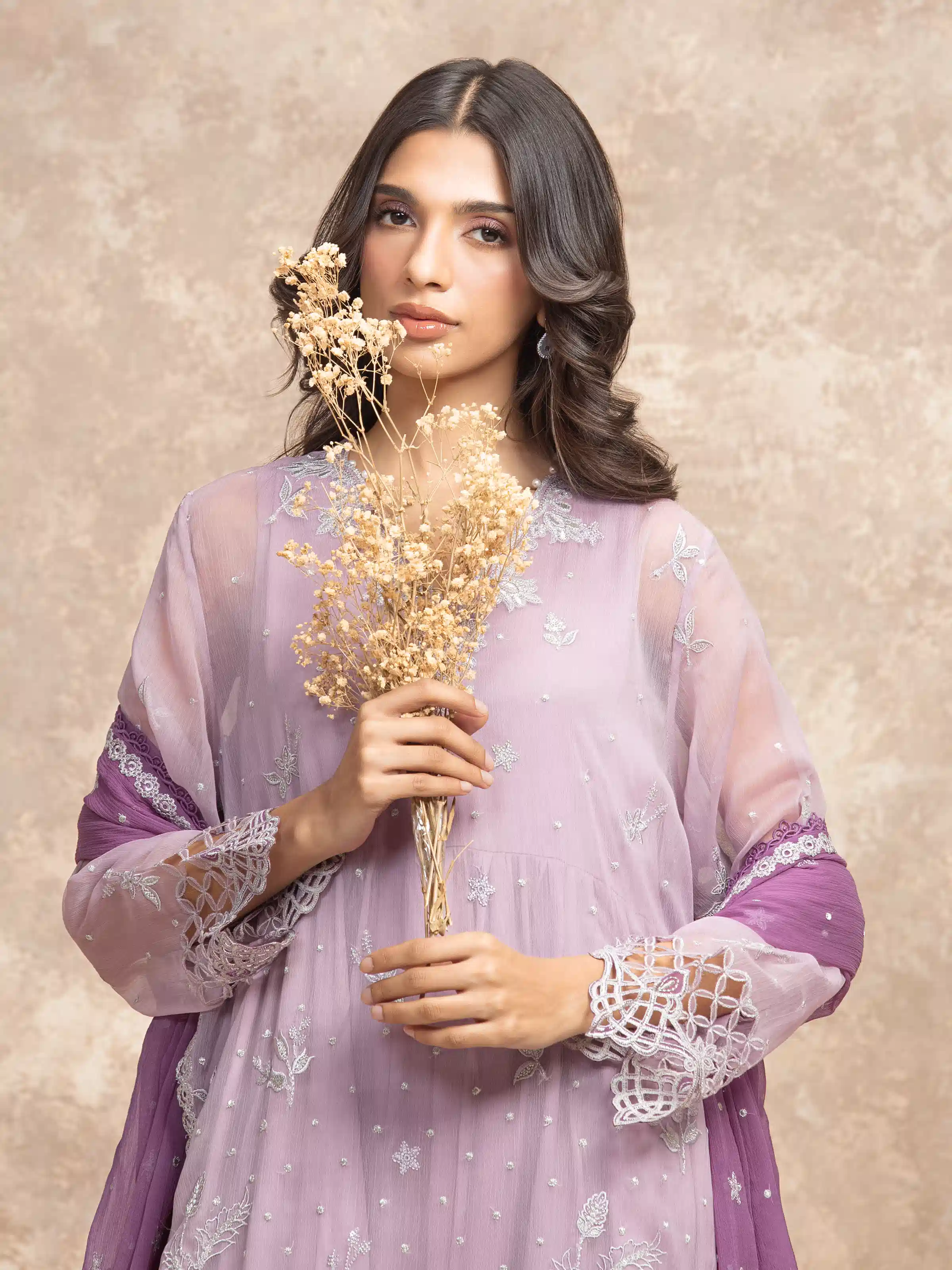 Embroidered Chiffon Suit - EWU5V5-31300-3P - Image 2