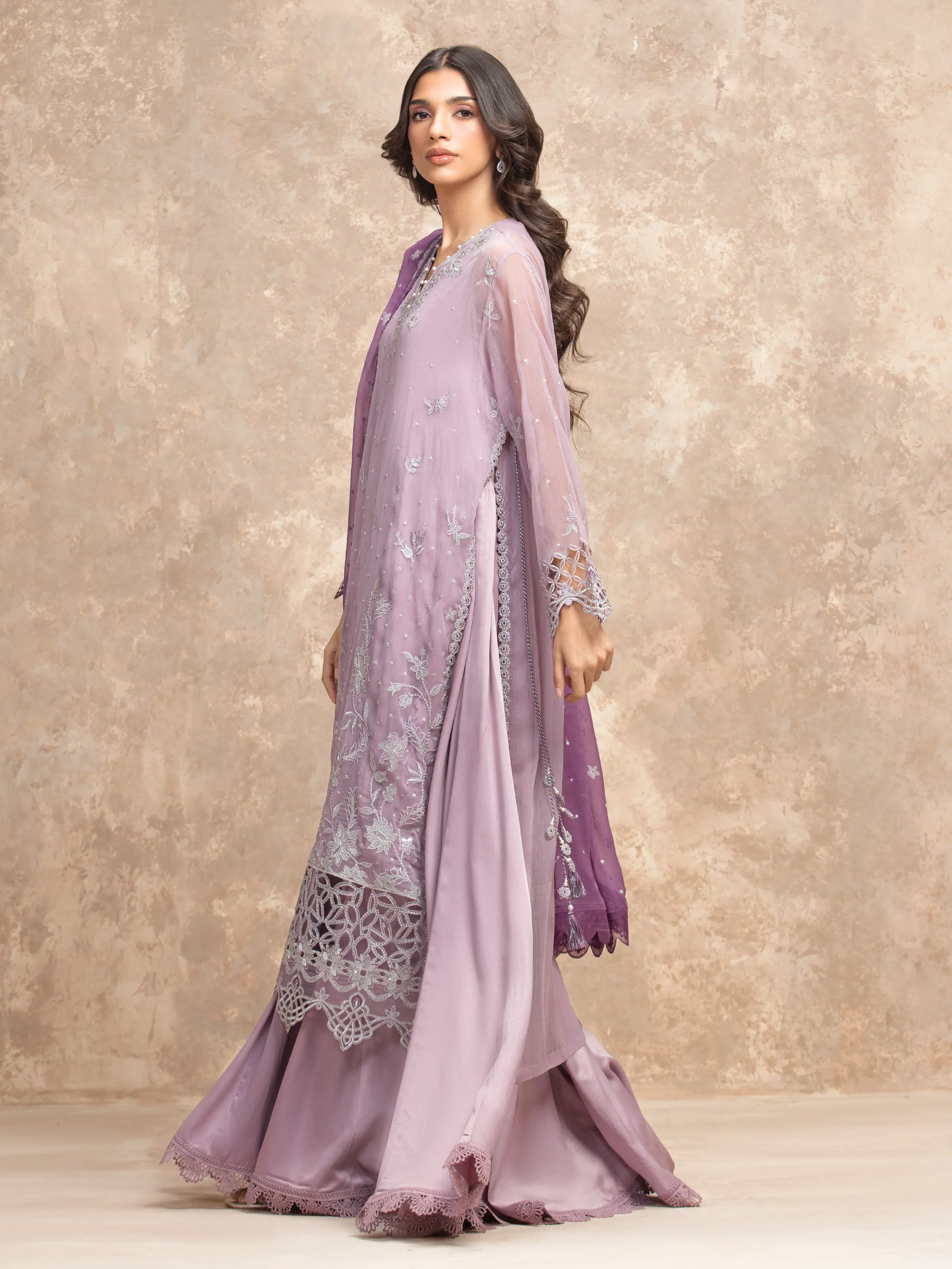Embroidered Chiffon Suit - EWU5V5-31300-3P - Image 5