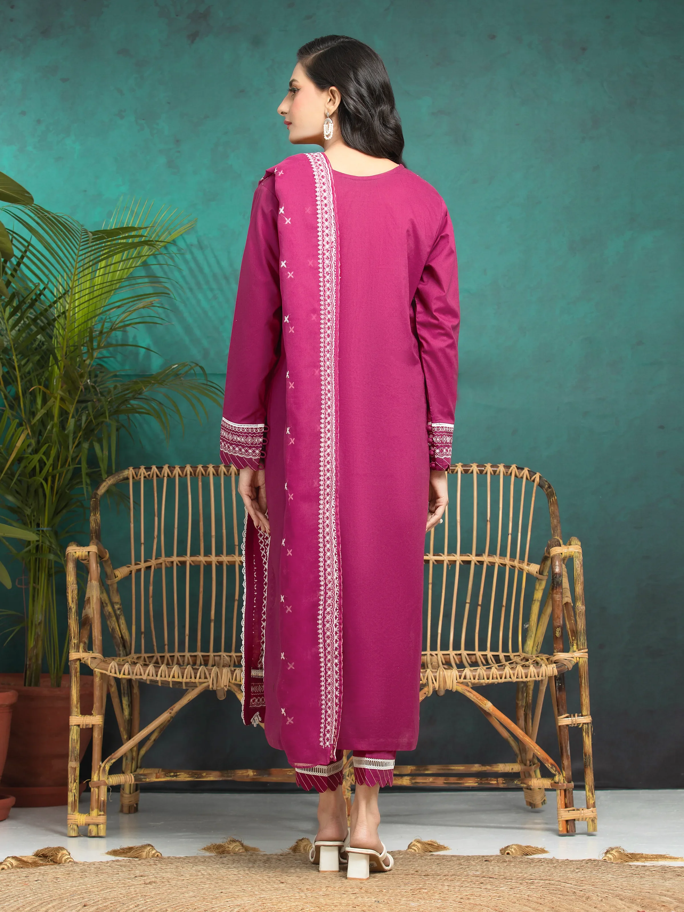 Embroidered Cambric Suit - EWU5V2-31017-3P - Image 2