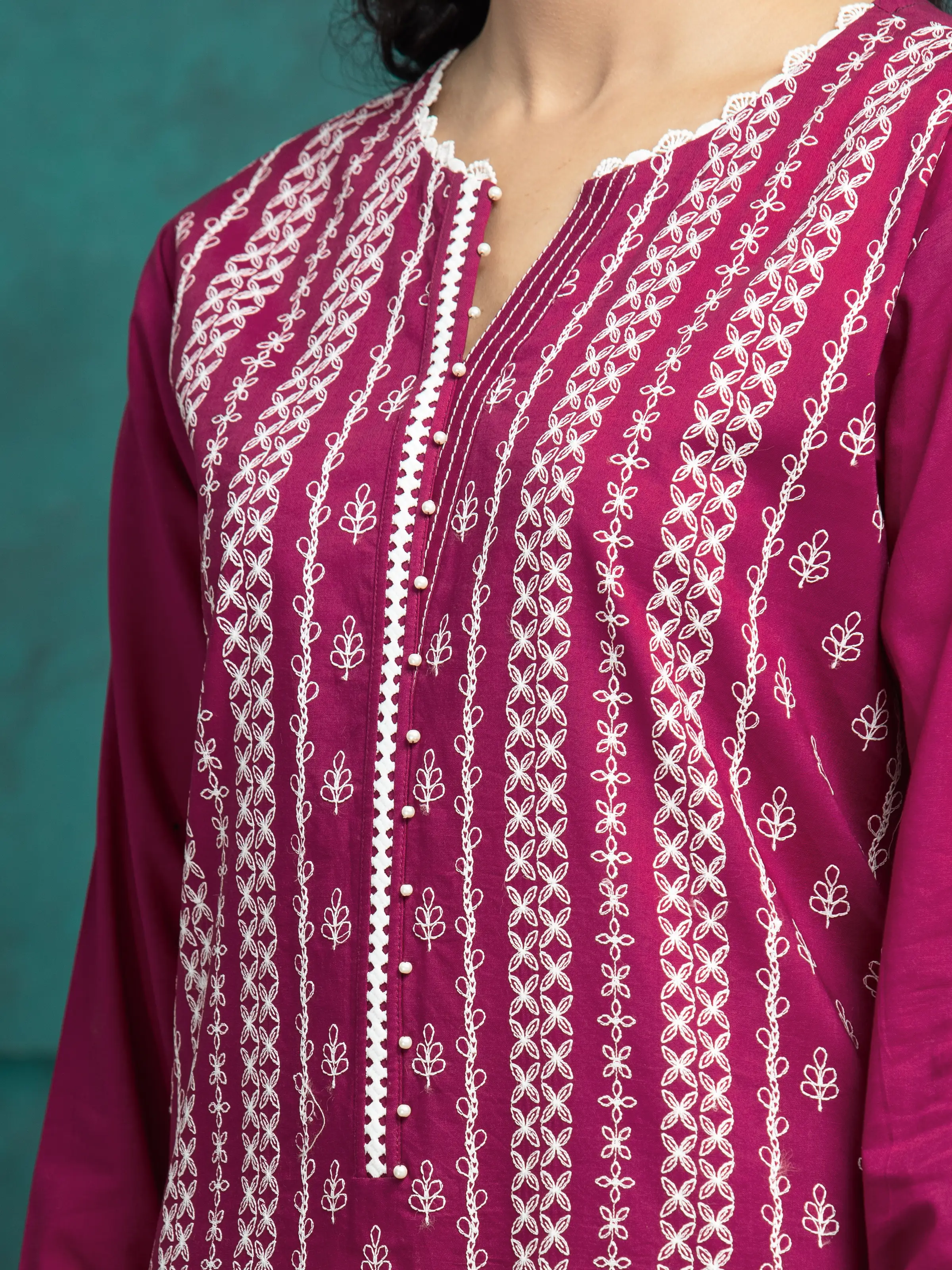 Embroidered Cambric Suit - EWU5V2-31017-3P - Image 3