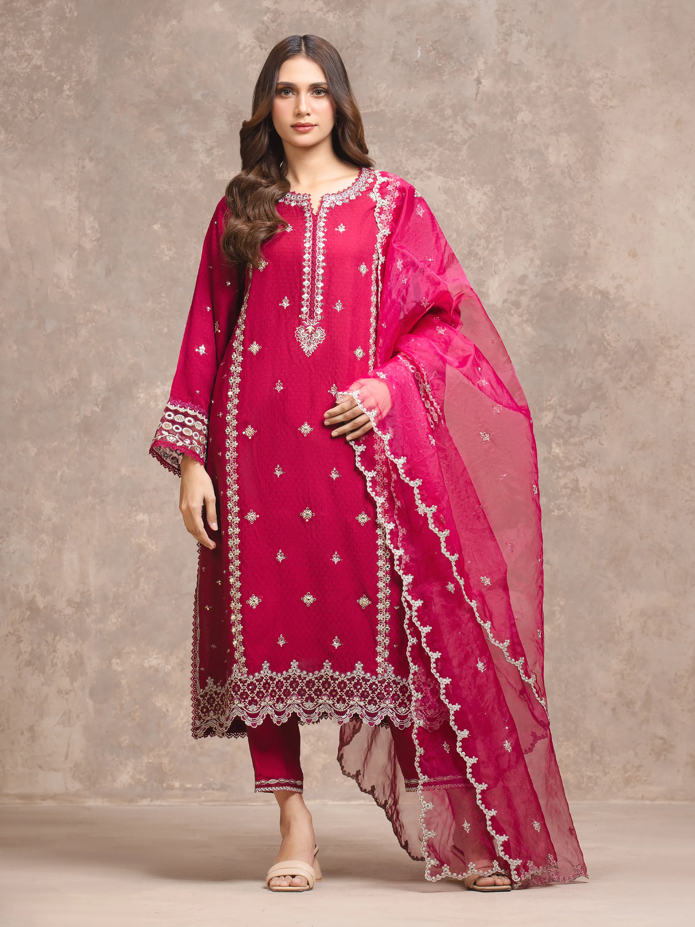 Embroidered Viscose Suit - EWU5V19-32028-3P