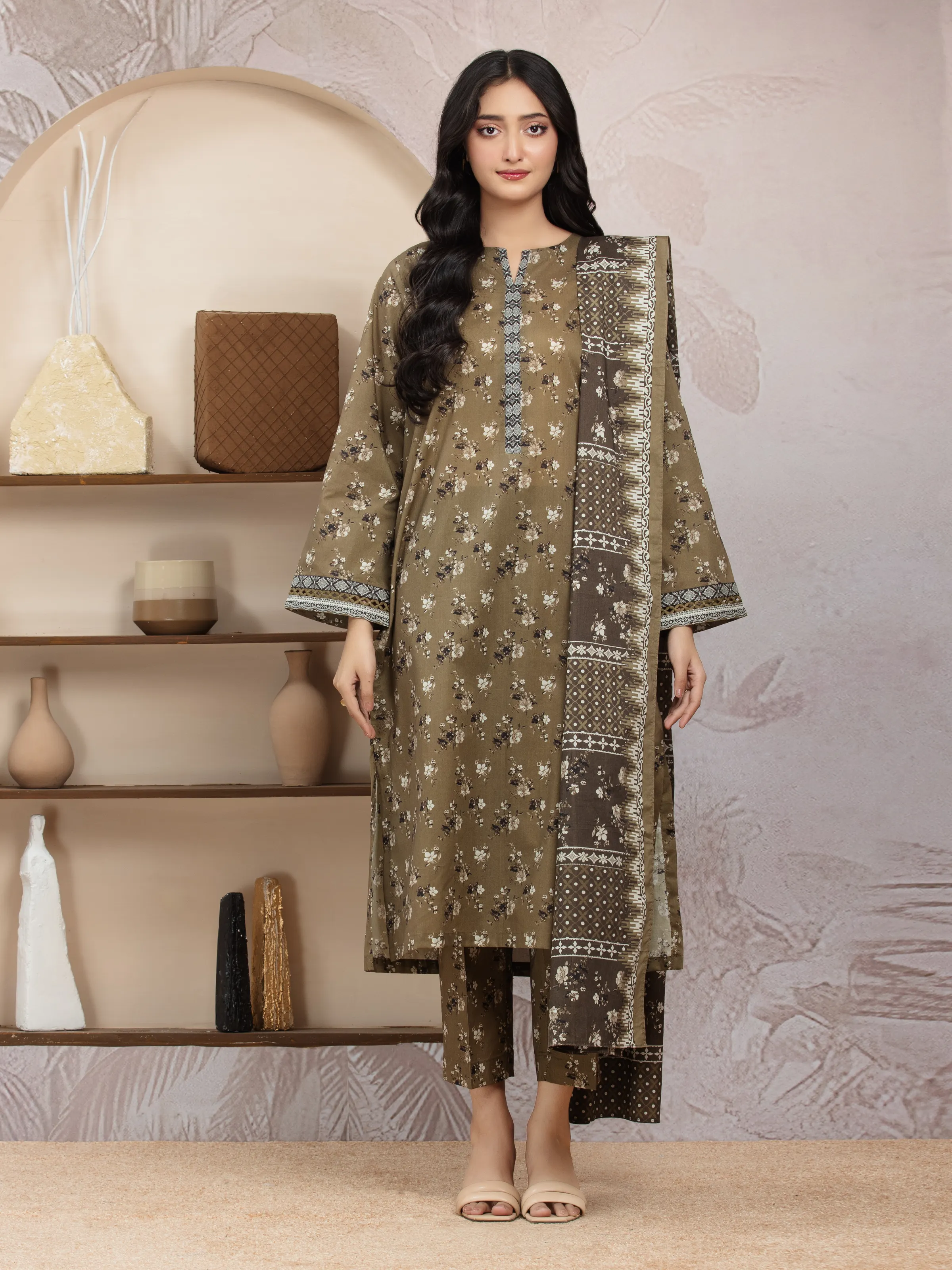 Printed Khaddar Shirt Dupatta - EWU24A3-29832SD