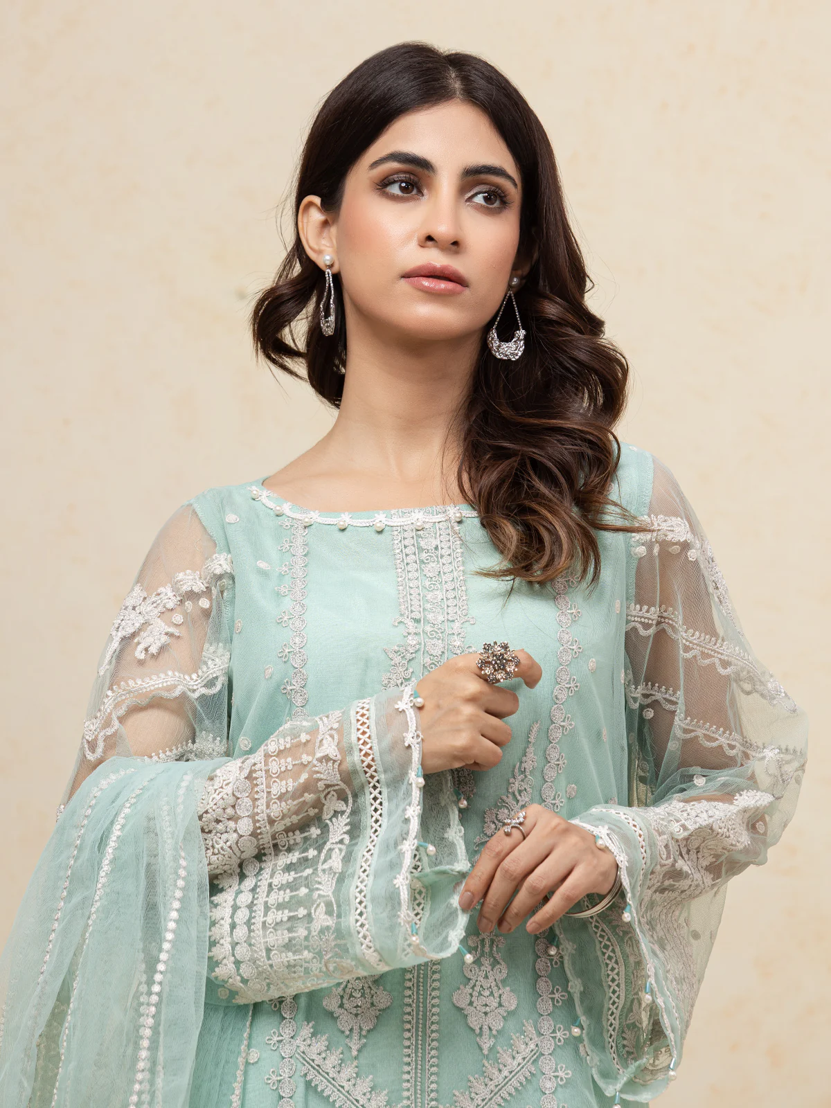 Embroidered Net Shirt Trouser - EWU23V15-26655ST - Image 4