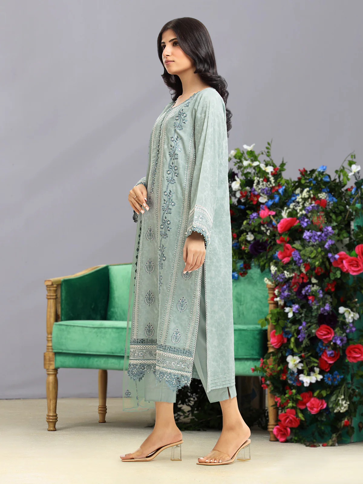 Embroidered Dobby Shirt Trouser - EWU23V7-26740ST - Image 3