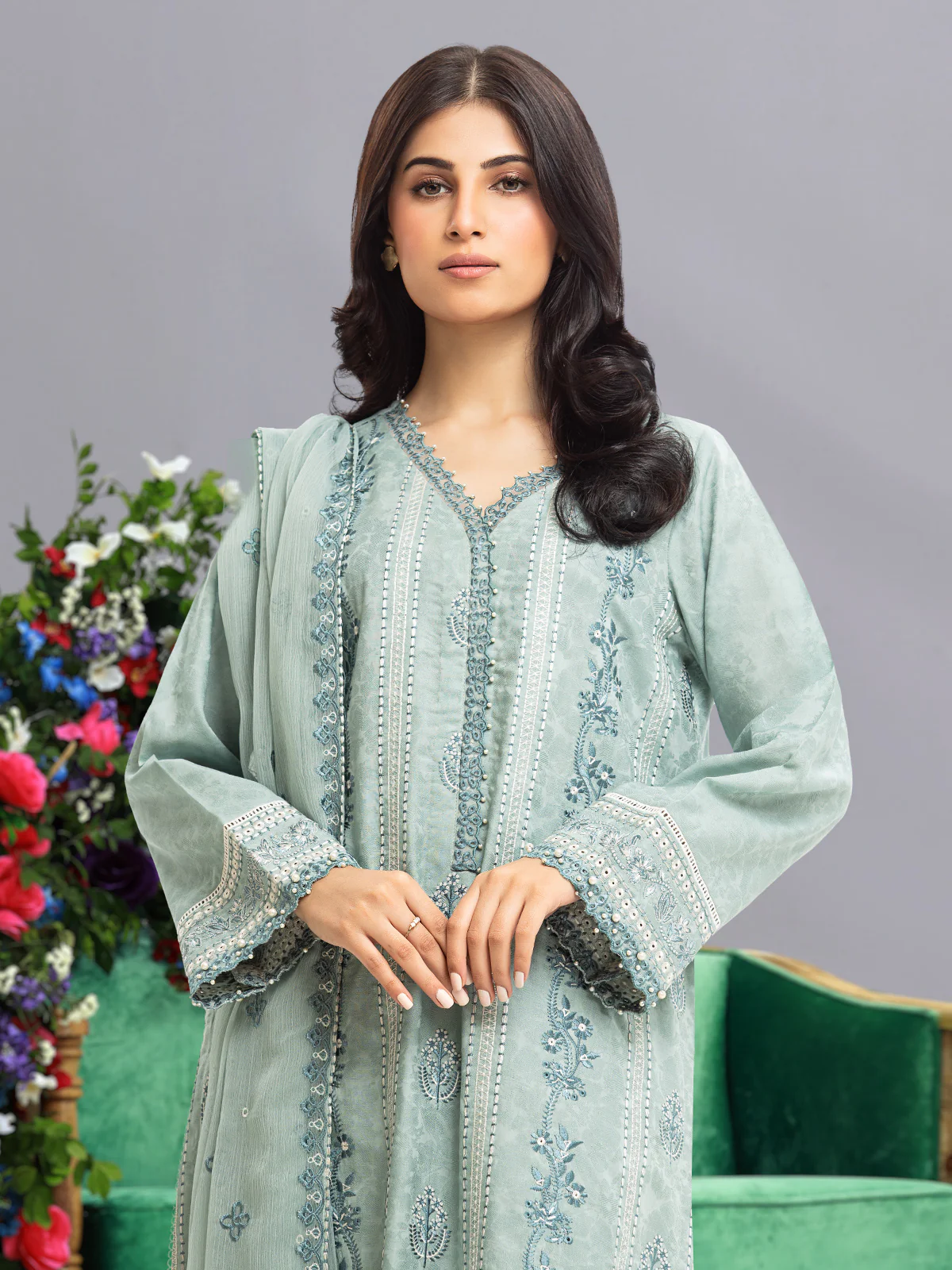 Embroidered Dobby Shirt Trouser - EWU23V7-26740ST - Image 4