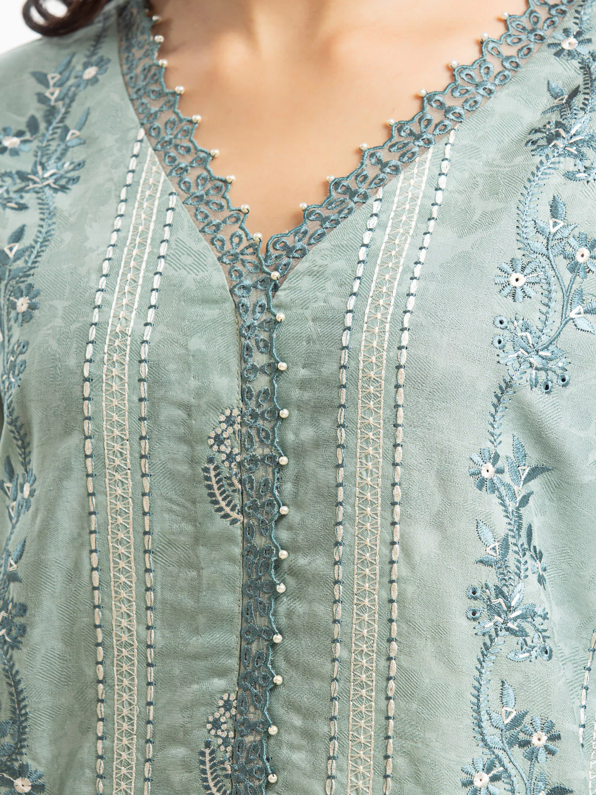 Embroidered Dobby Shirt Trouser - EWU23V7-26740ST - Image 5