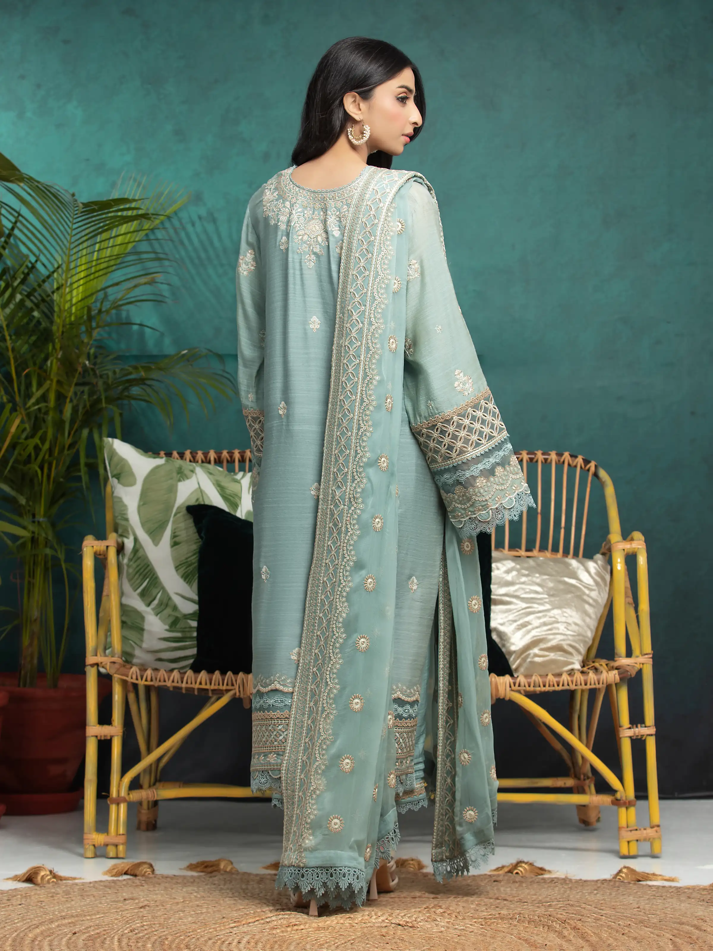 Embroidered Raw Silk Suit - EWU24V16-30282-3P - Image 2