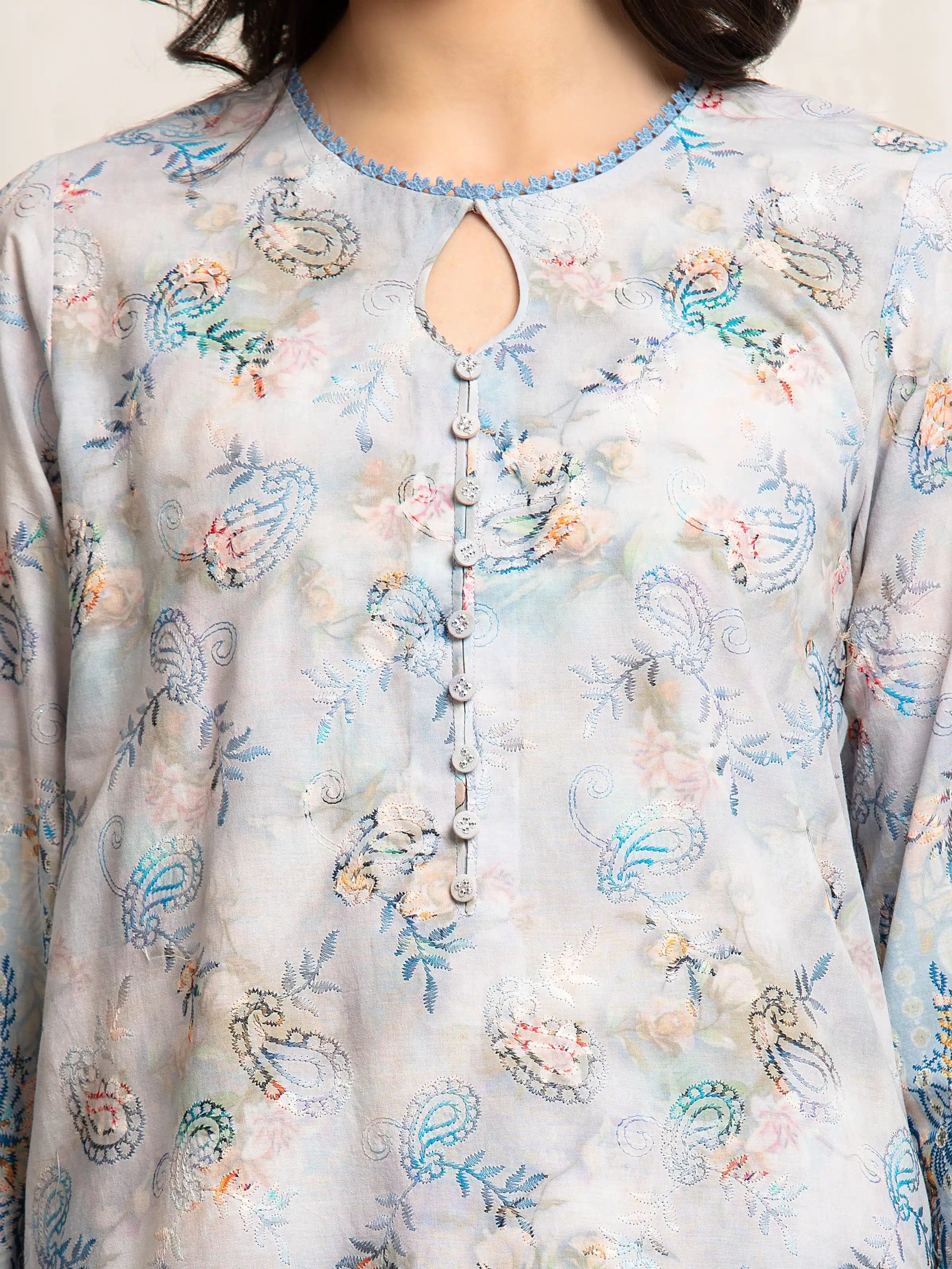 Embroidered Cambric Suit - EWU6V2-33513-3P - Image 3